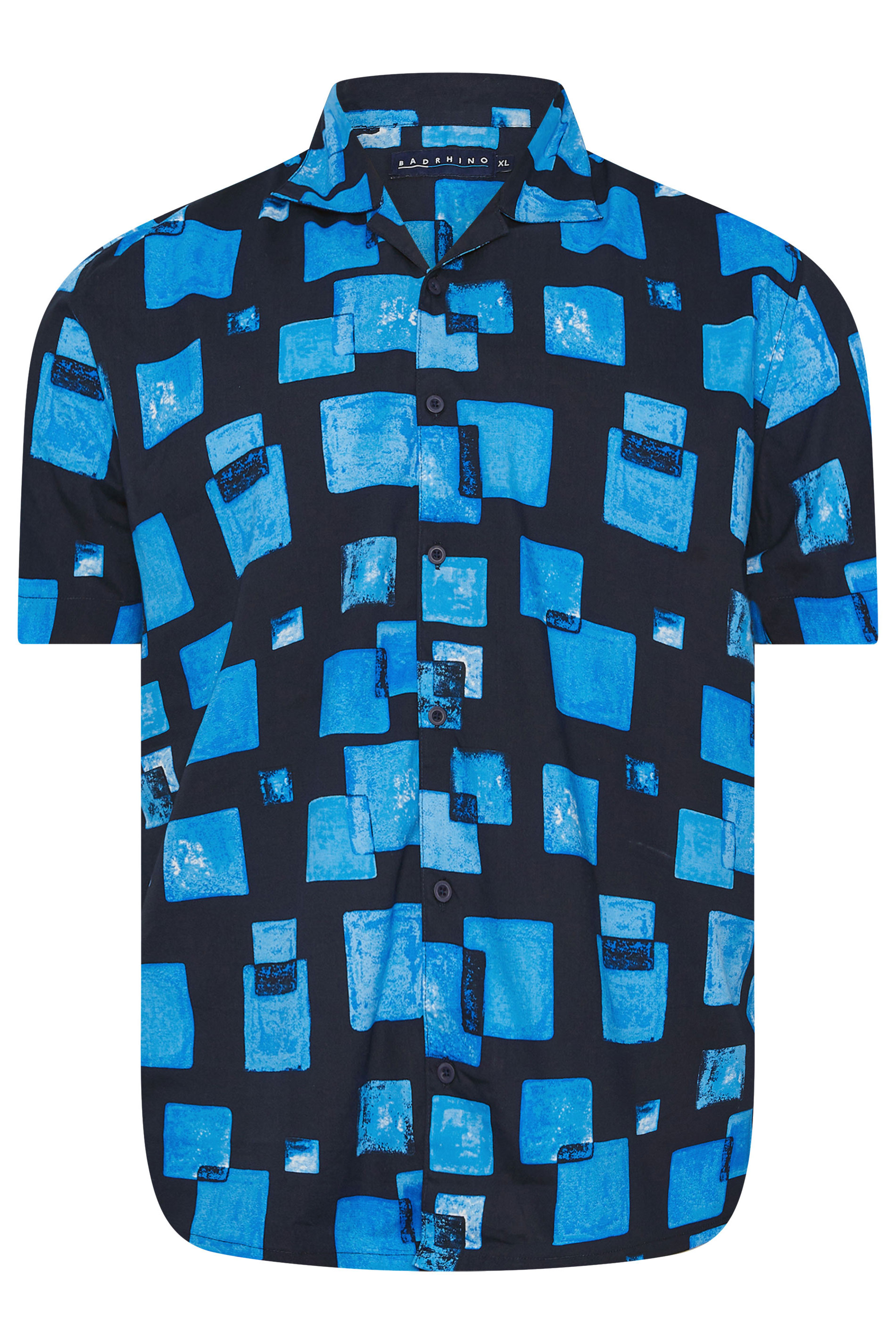 BadRhino BIg & Tall Navy Blue Square Print Peached Short Sleeve Shirt | BadRhino 7