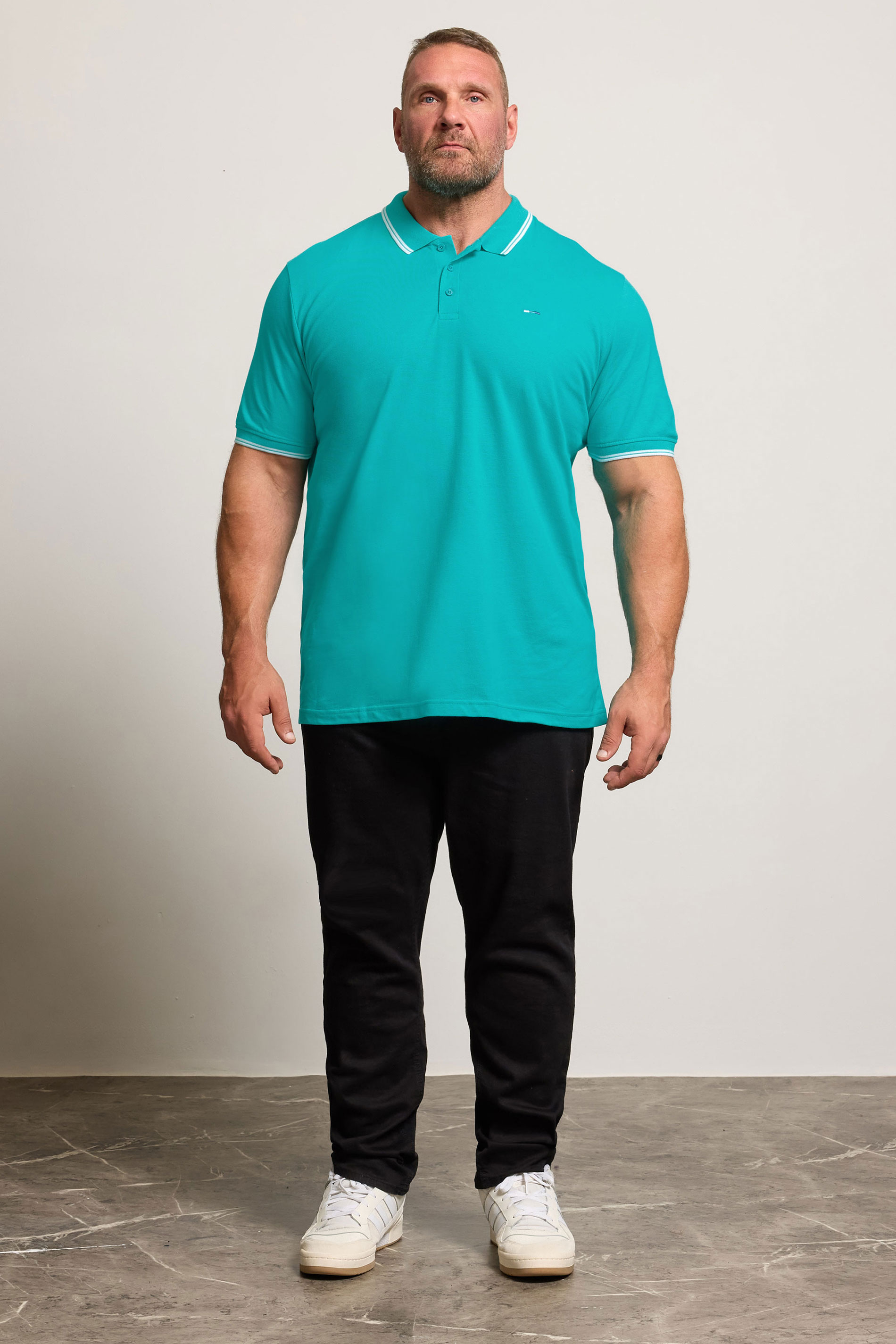 BadRhino Big & Tall Teal Blue & White Tipped Polo Shirt | BadRhino 2