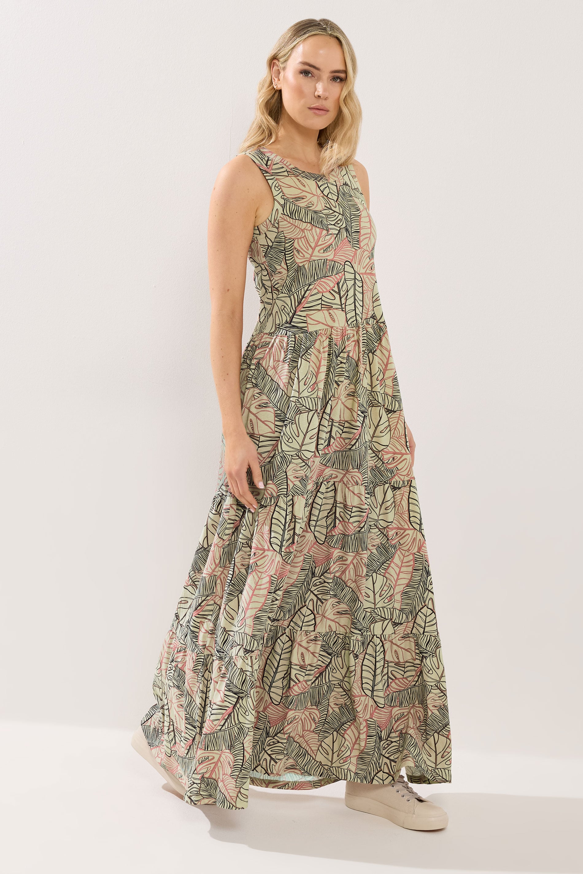 LTS Tall Women's Natural Brown Leaf Print Cotton Maxi Dress | Long Tall Sally 3