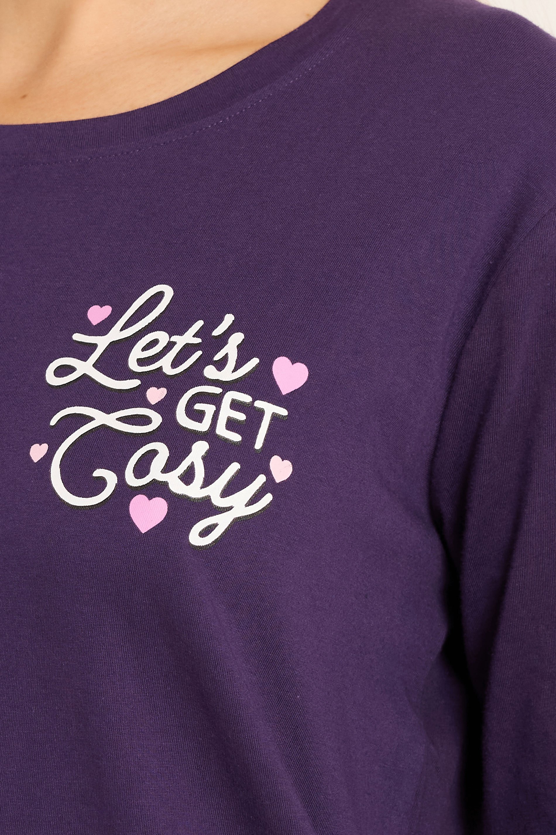 LTS Tall Purple 'Let's Get Cosy' Slogan Pyjama Set | Long Tall Sally 4