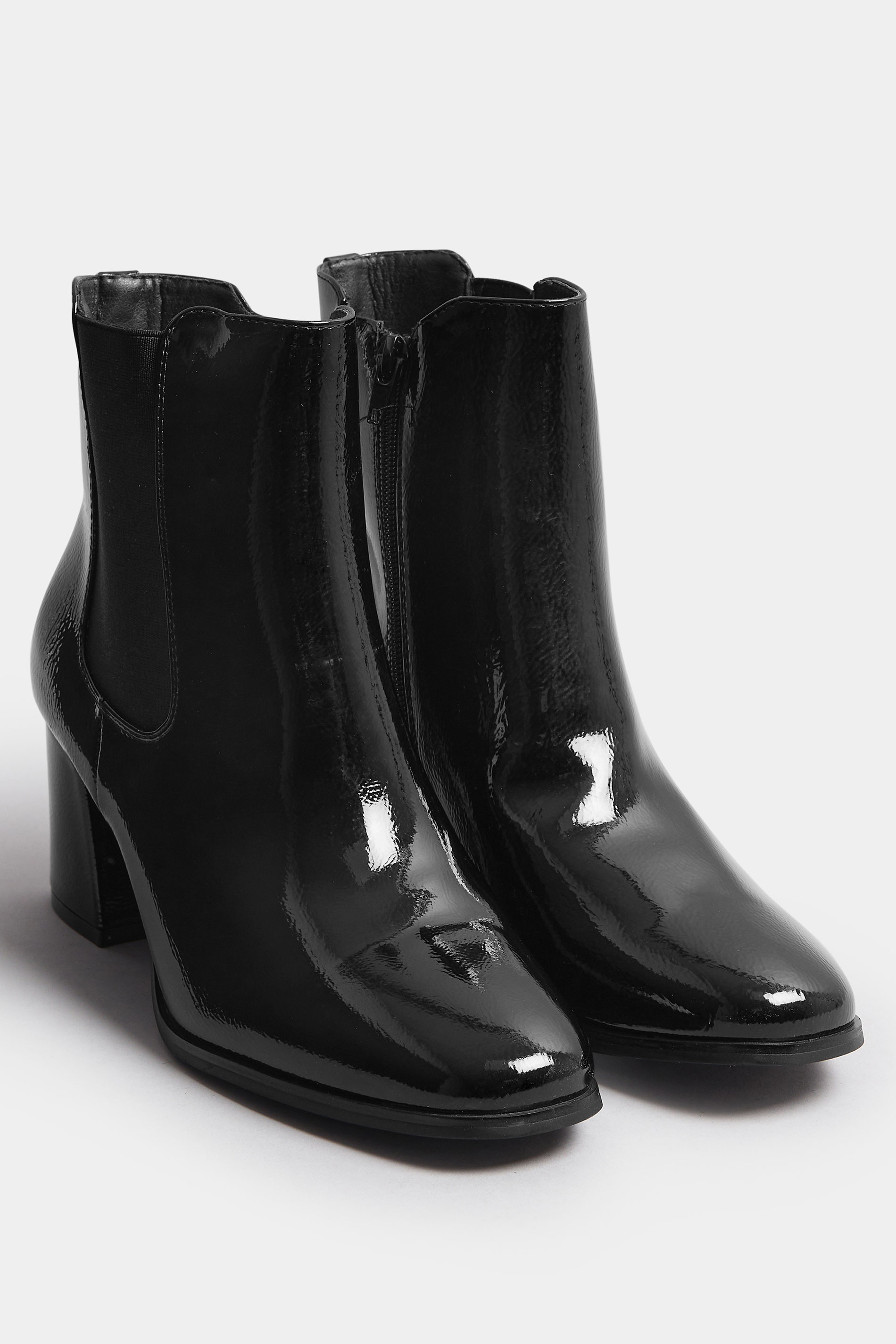 Black Patent Block Heel Chelsea Boots In Wide E Fit | Yours Clothing 2