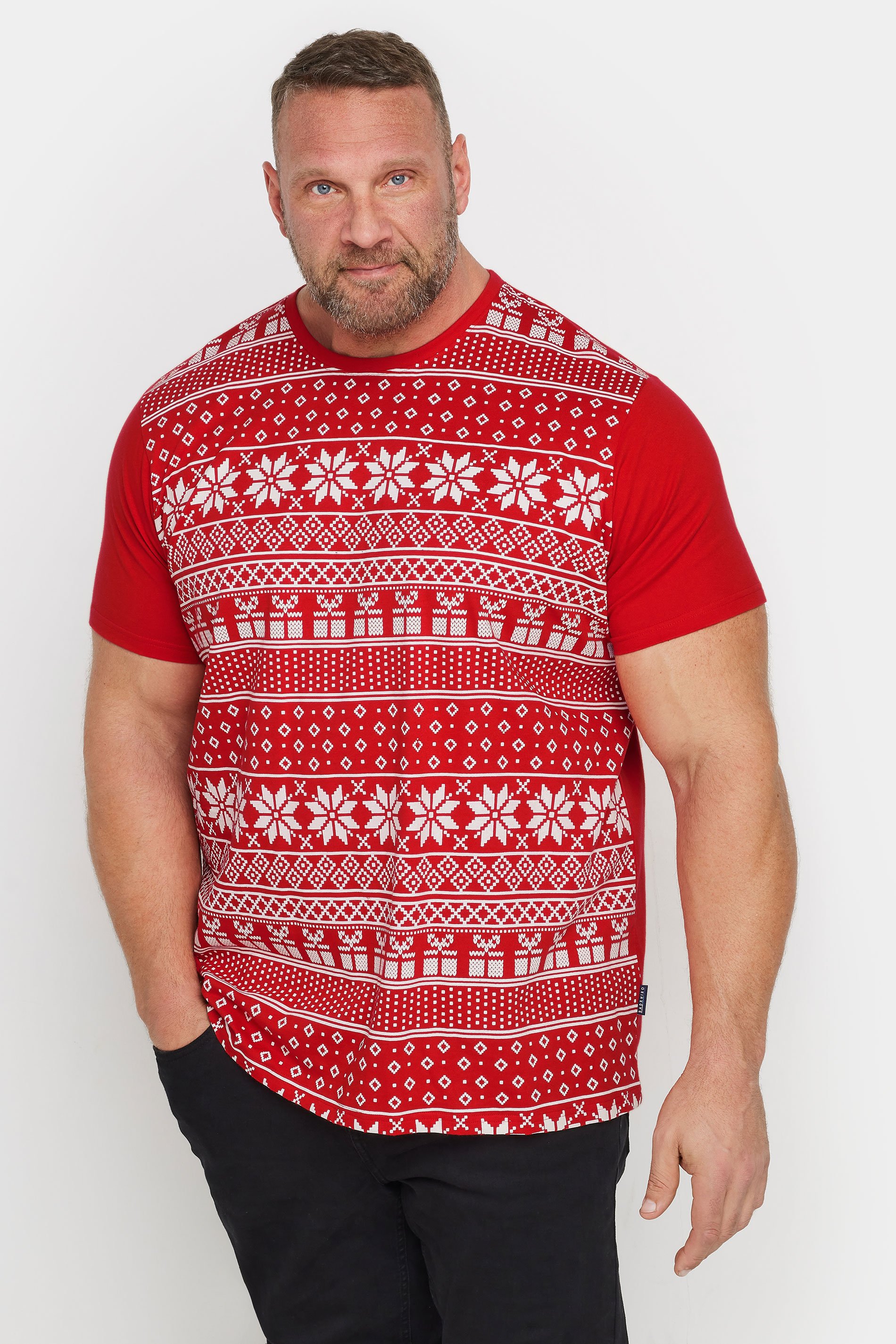BadRhino Big & Tall Red Fairisle Christmas Graphic T-Shirt | BadRhino 3