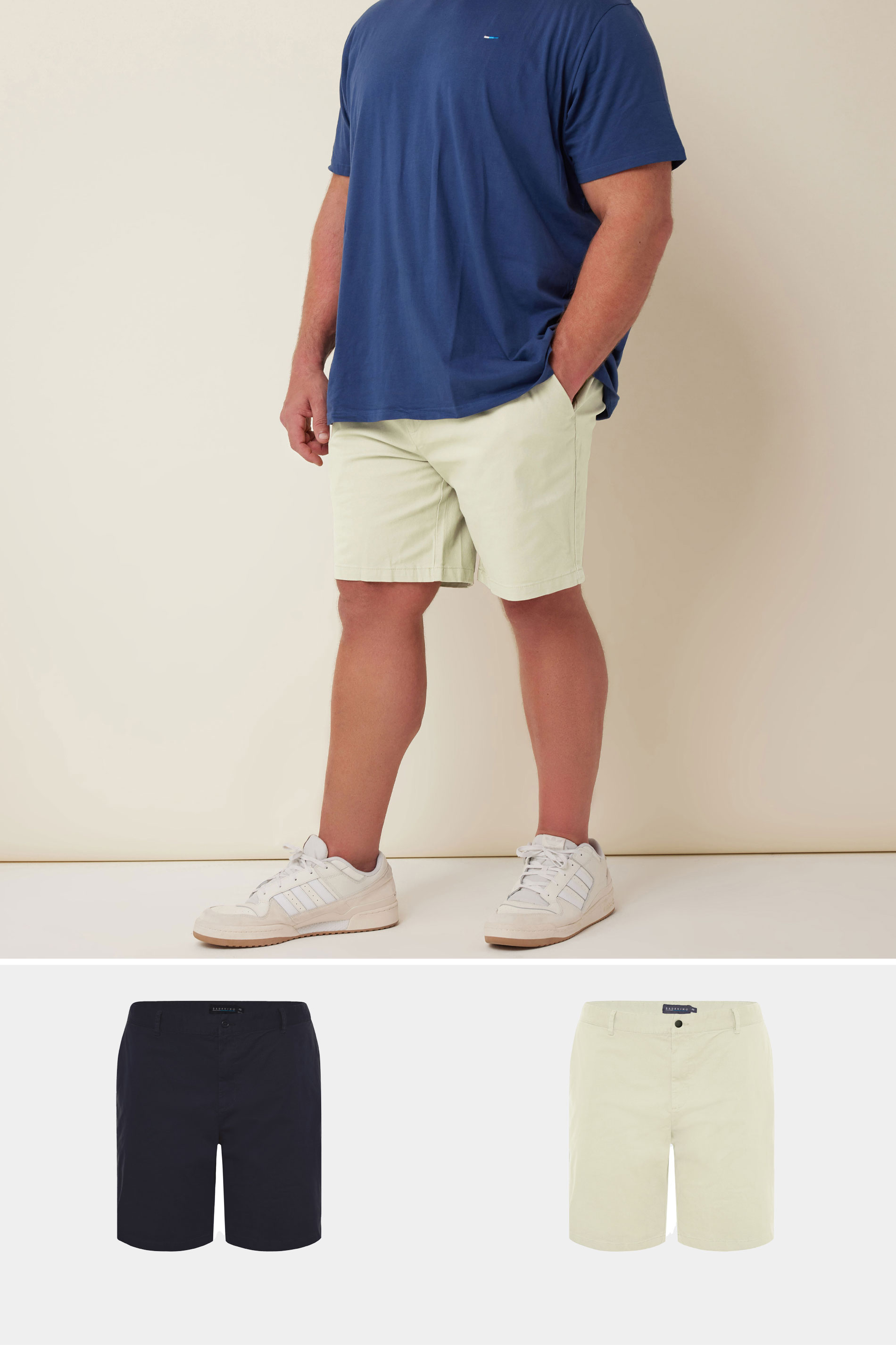 BadRhino Big & Tall 2 PACK Stone Brown & Navy Blue Stretch Chino Shorts | BadRhino 1