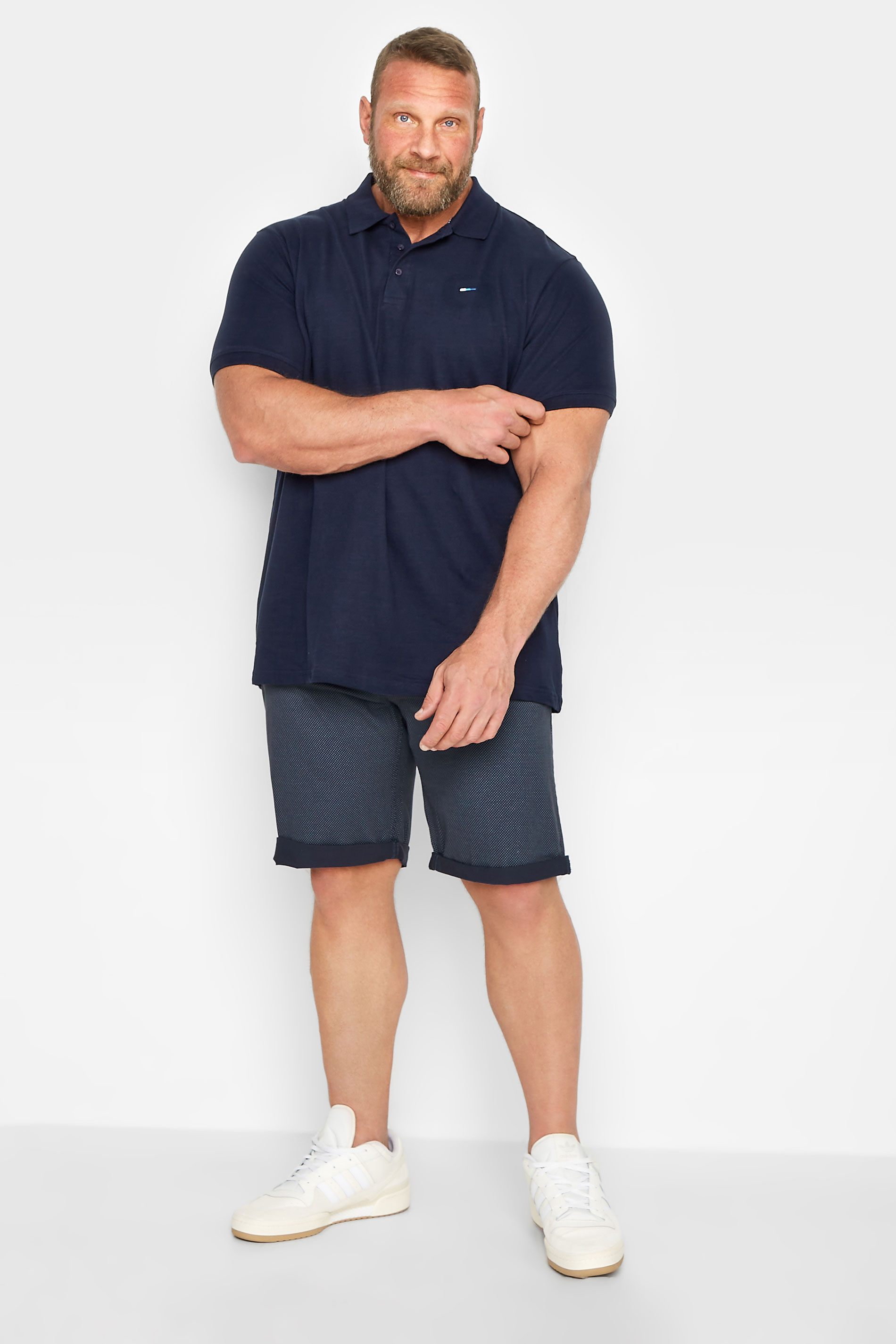 D555 Big & Tall Navy Blue Printed Chino Shorts | BadRhino 2