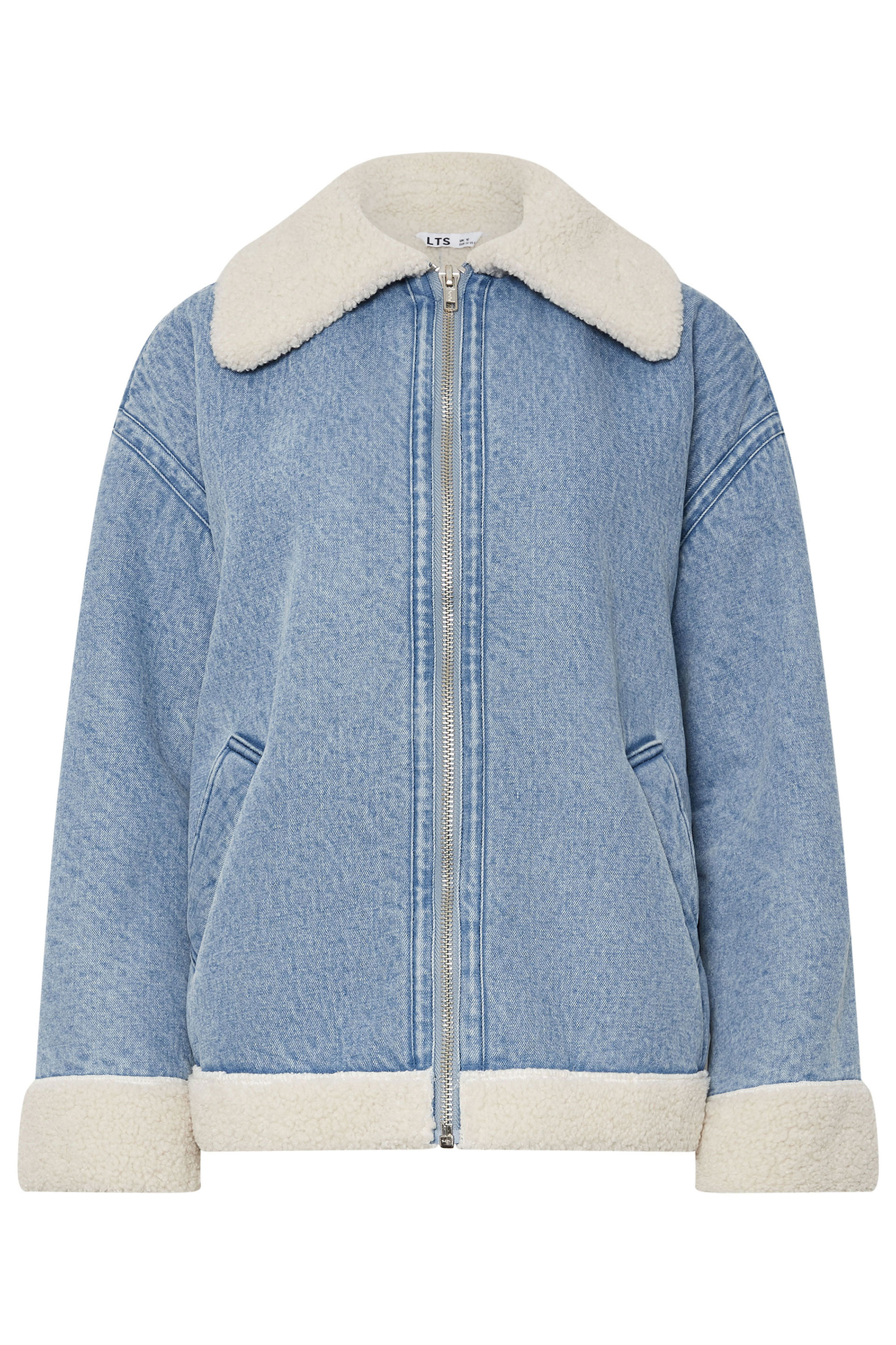 LTS Tall Light Blue Denim Borg Zip Jacket | Long Tall Sally 6