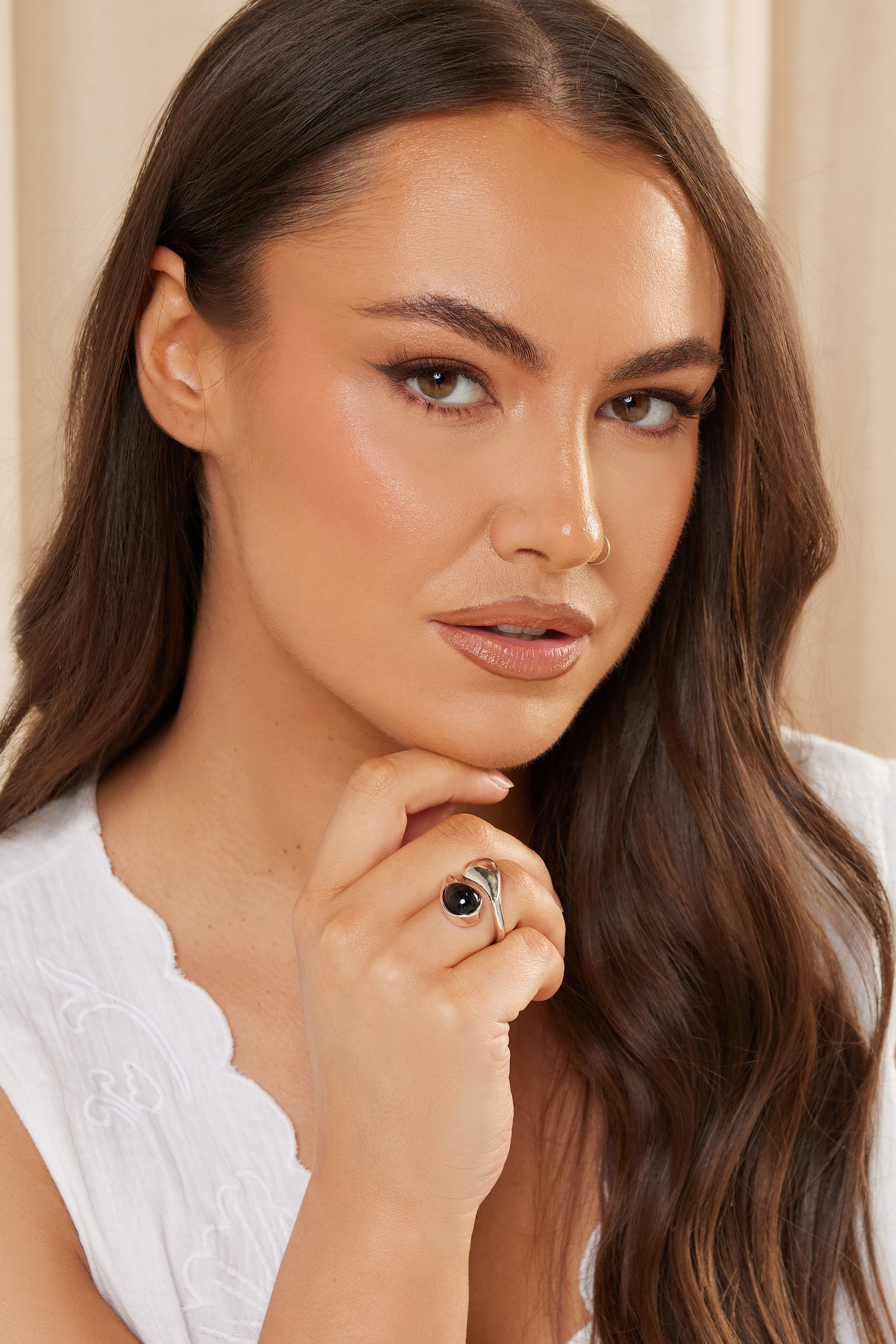 Silver Tone Stone Drop Ring | Yours Clothing 1