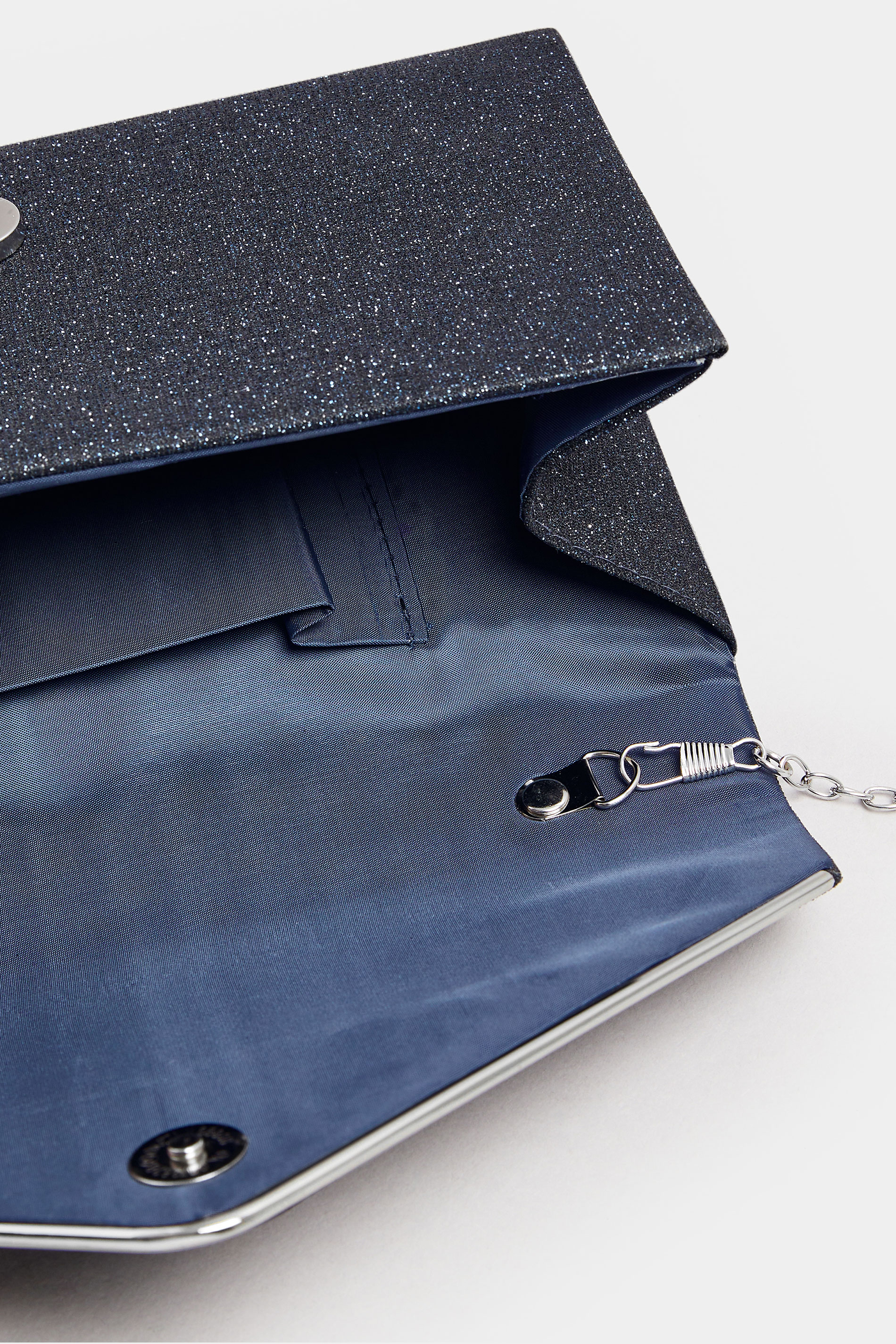 Navy Blue Shimmer Clutch Bag | Yours Clothing 5