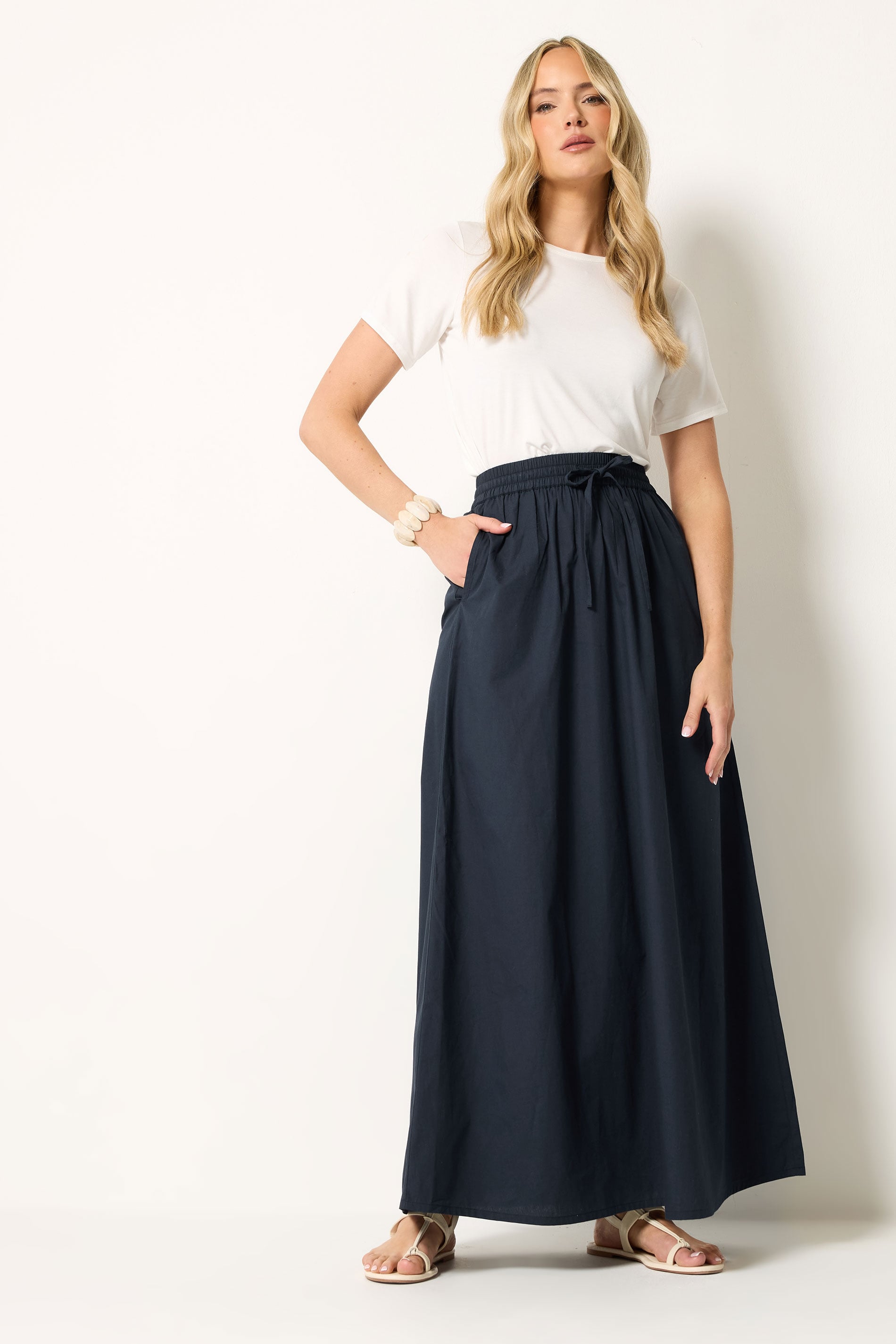 LTS Tall Women's Navy Blue Pull On Cotton Maxi Skirt | Long Tall Sally 3