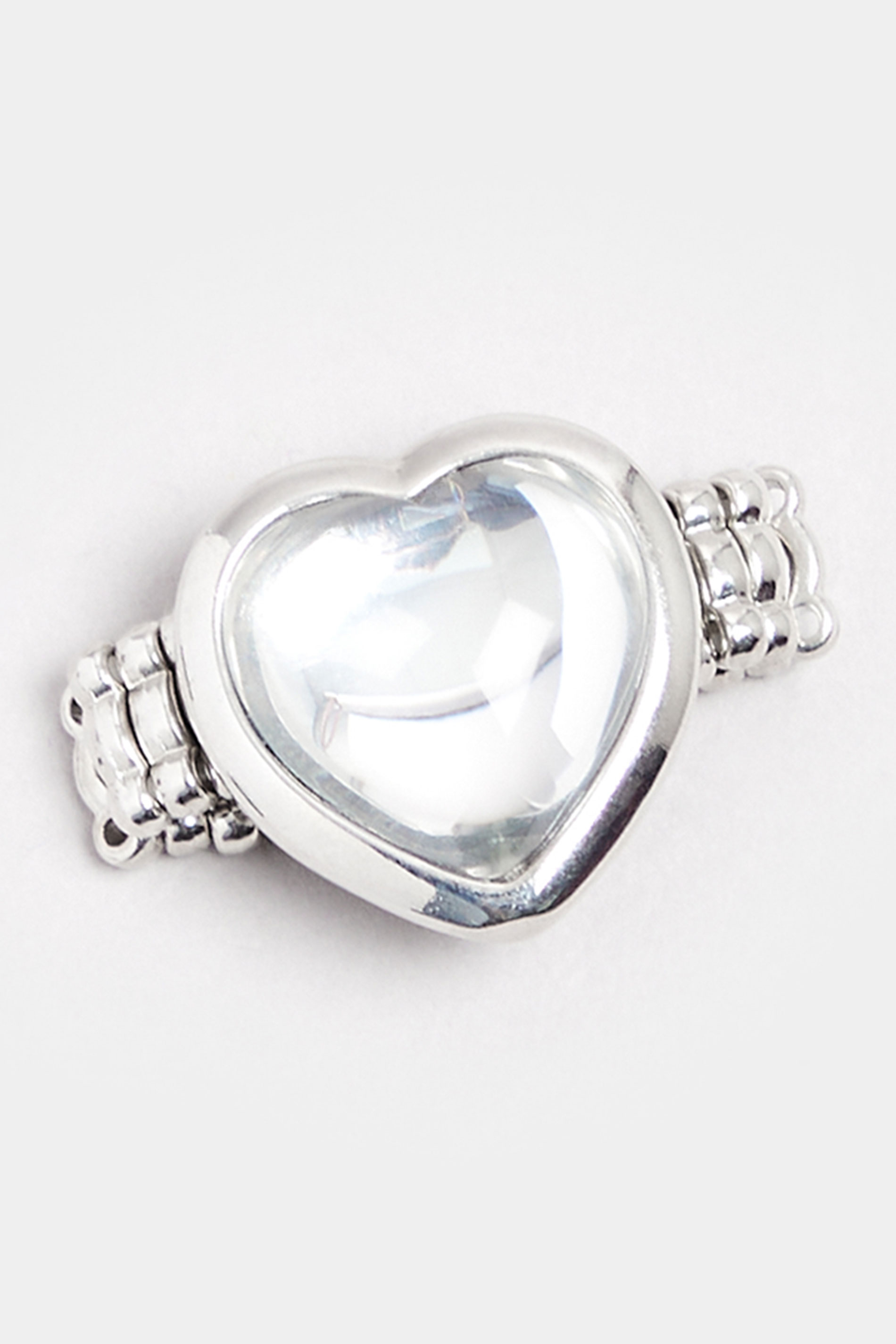 Silver Tone Diamante Heart Stretch Ring | Yours Clothing 3