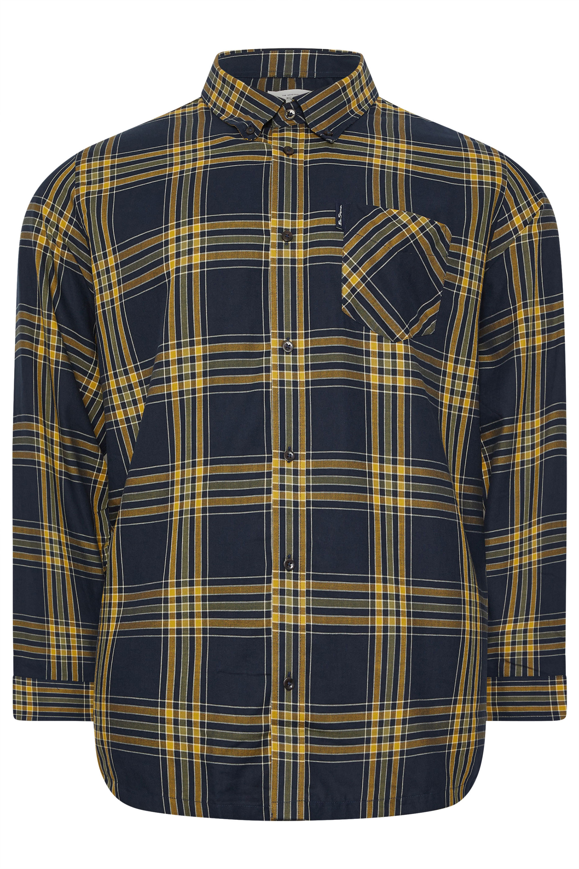 BEN SHERMAN Big & Tall Navy Blue & Yellow Check Shirt | BadRhino 4