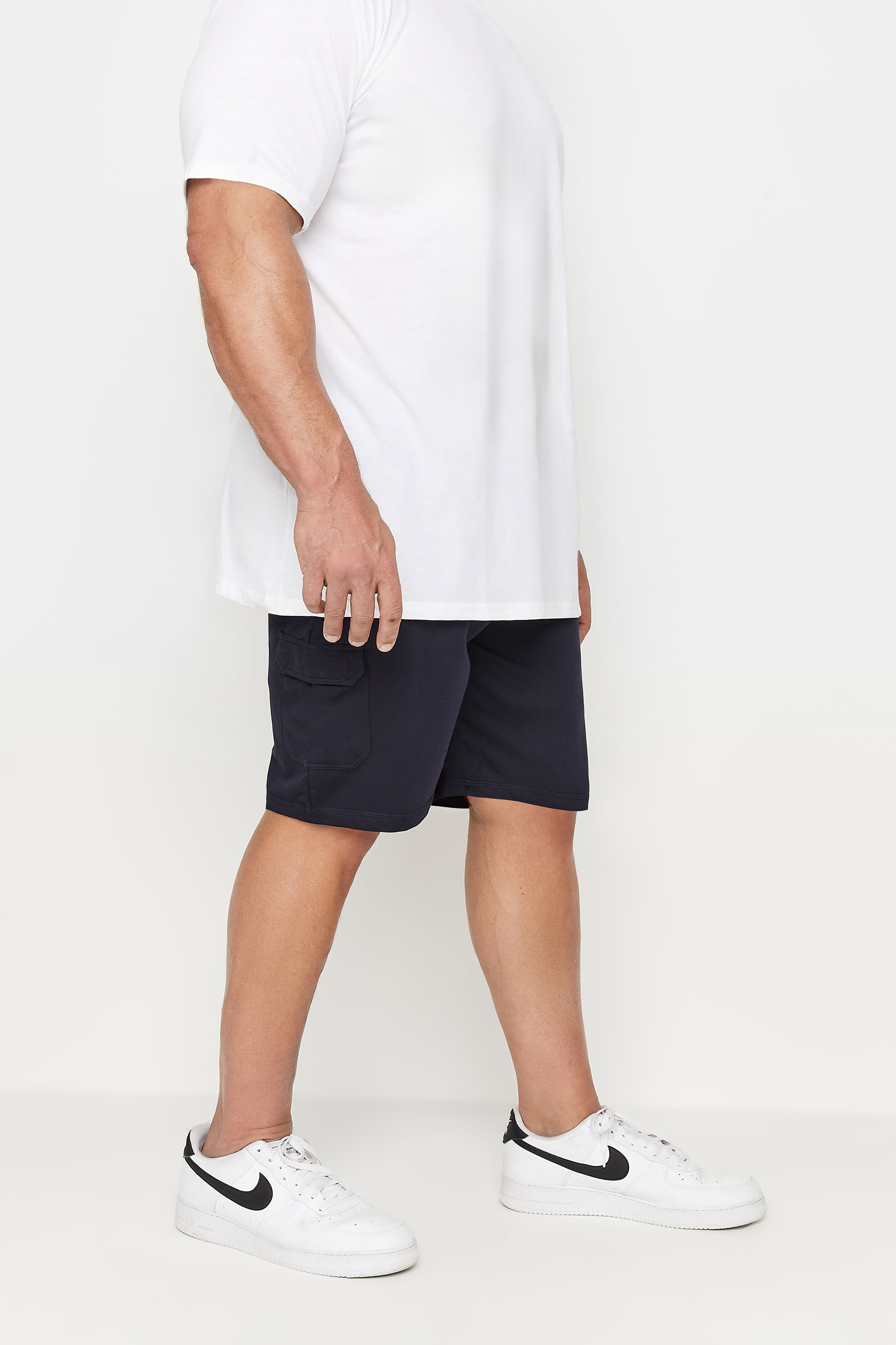D555 Big & Tall Navy Blue Cotton Jogger Shorts | BadRhino 1