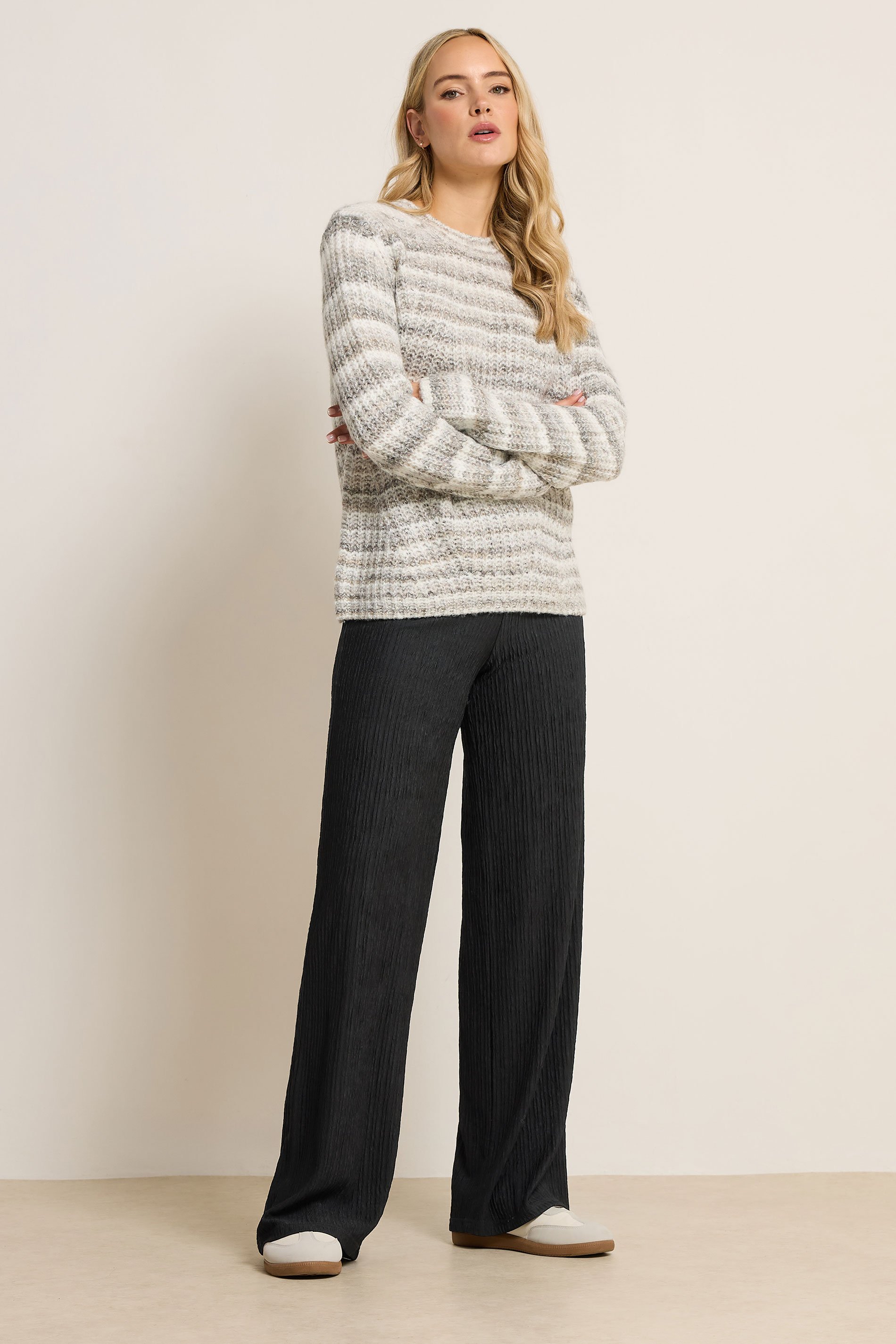 LTS Tall Black Textured Elasticated Waist Trousers | Long Tall Sally 1
