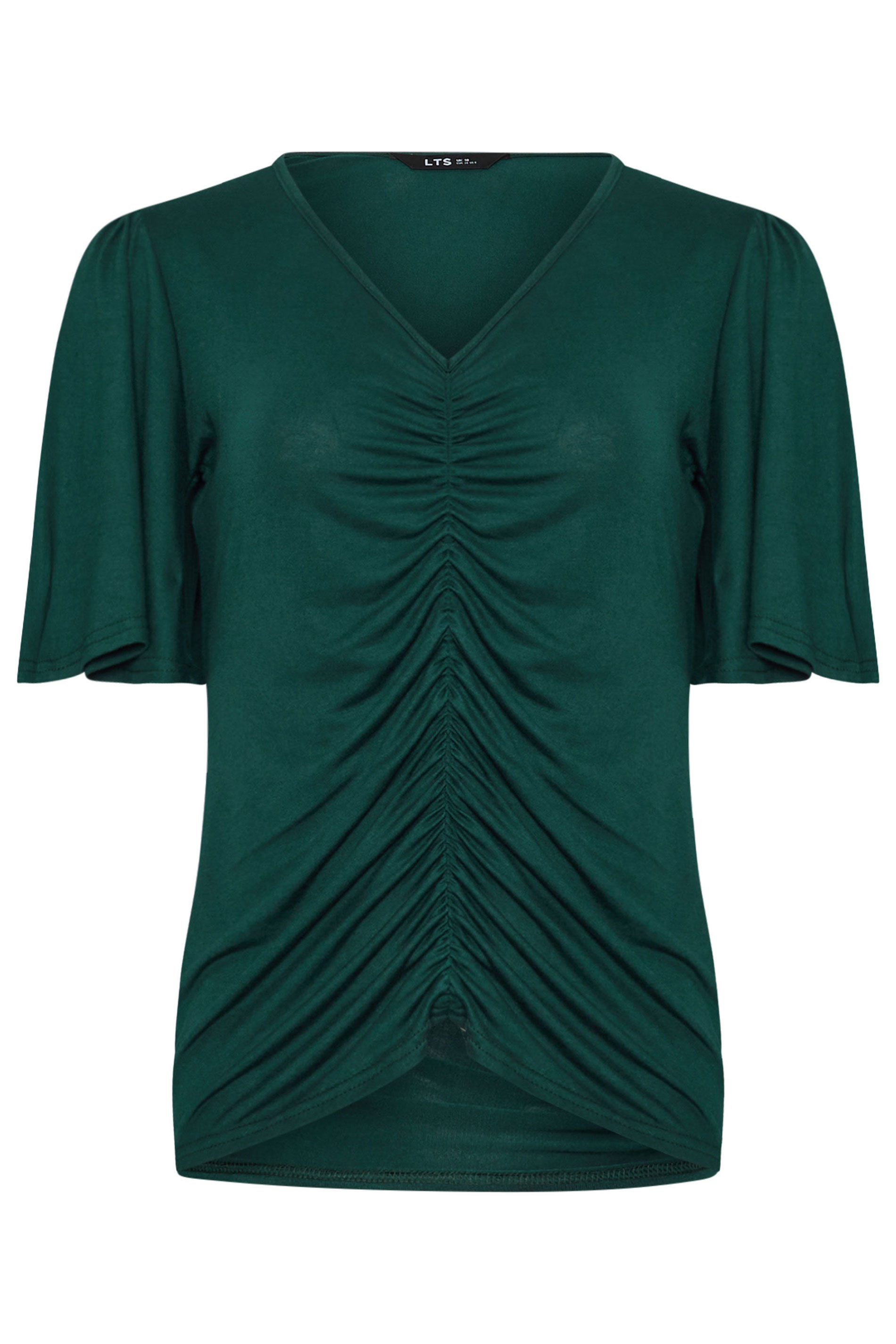 LTS Tall Women's Dark Green Angel Sleeve Ruched Top | Long Tall Sally 6