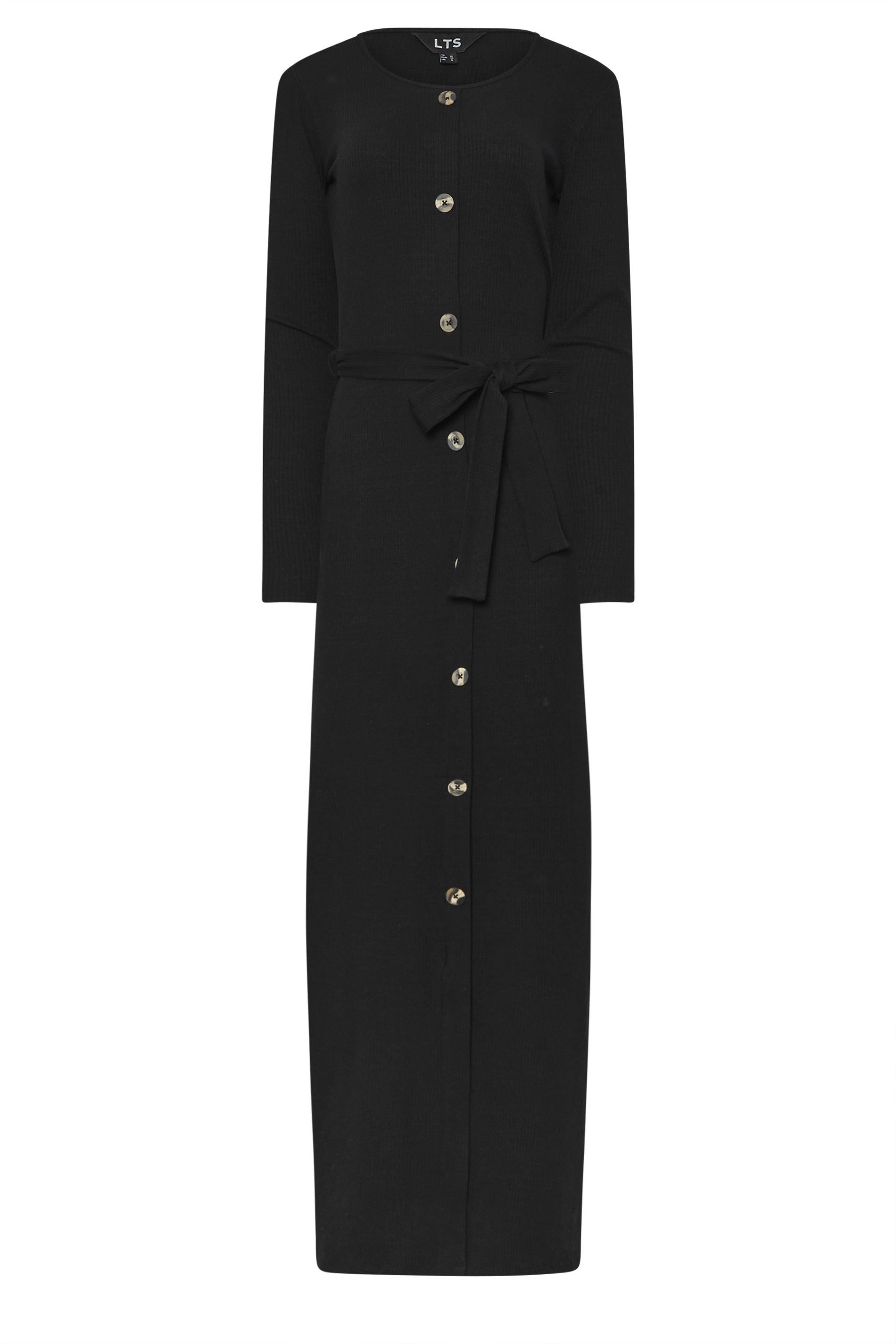 LTS Tall Black Ribbed Button Maxi Dress | Long Tall Sally 5