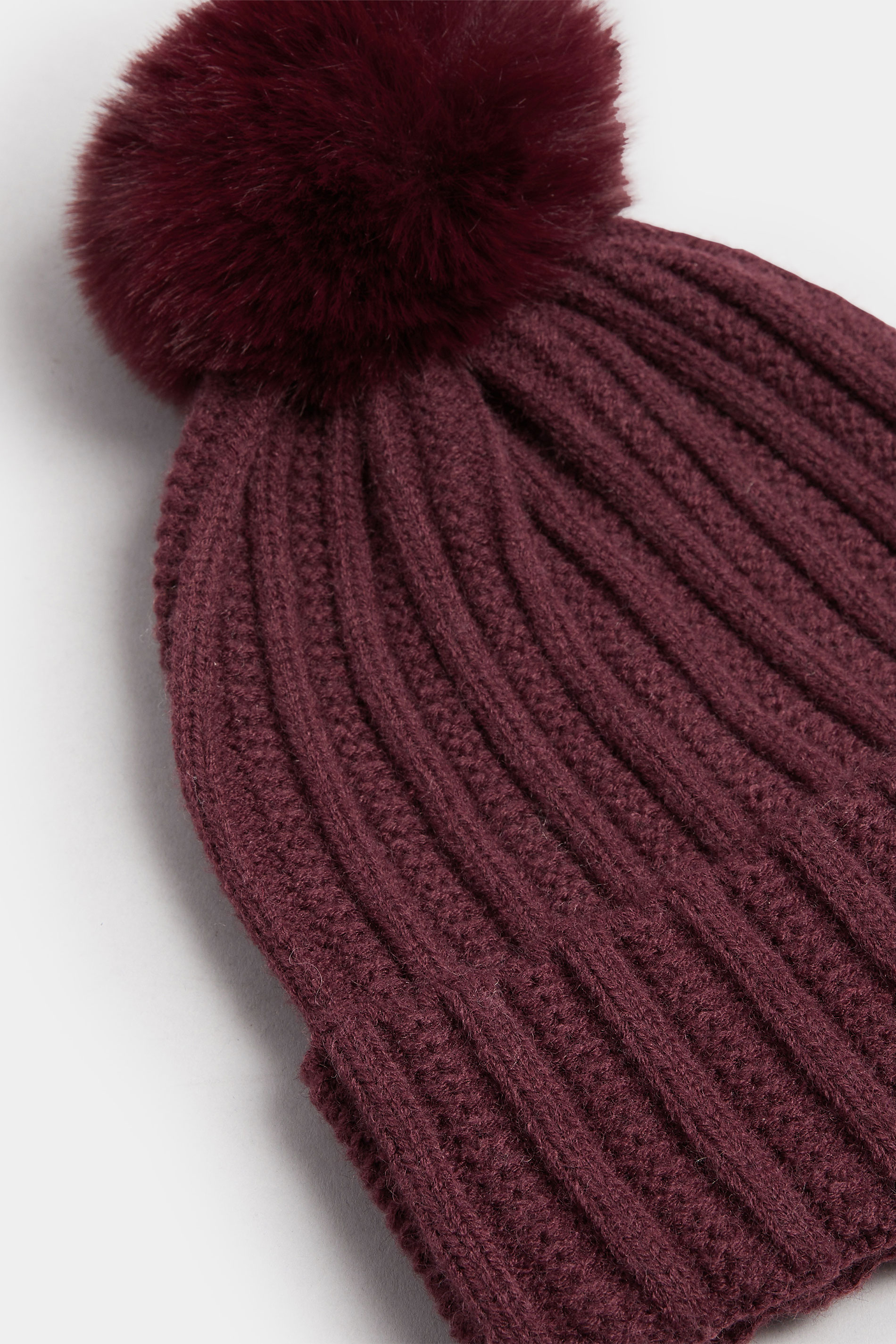 Burgundy Red Faux Fur Pom Pom Bobble Hat | Yours Clothing 3
