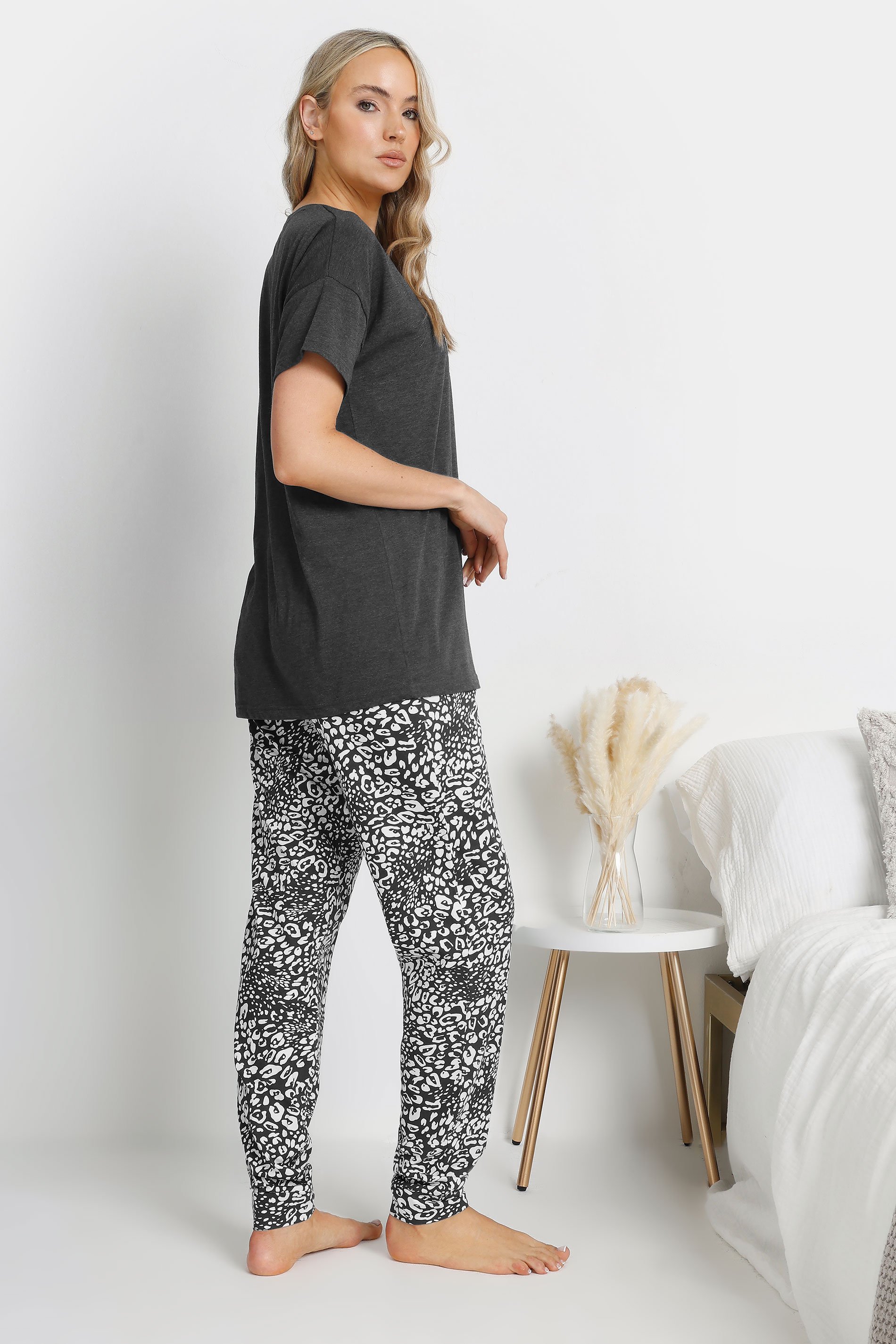 LTS Tall Charcoal Grey Animal 'Wild Night In' Pyjama Set | Long Tall Sally 2