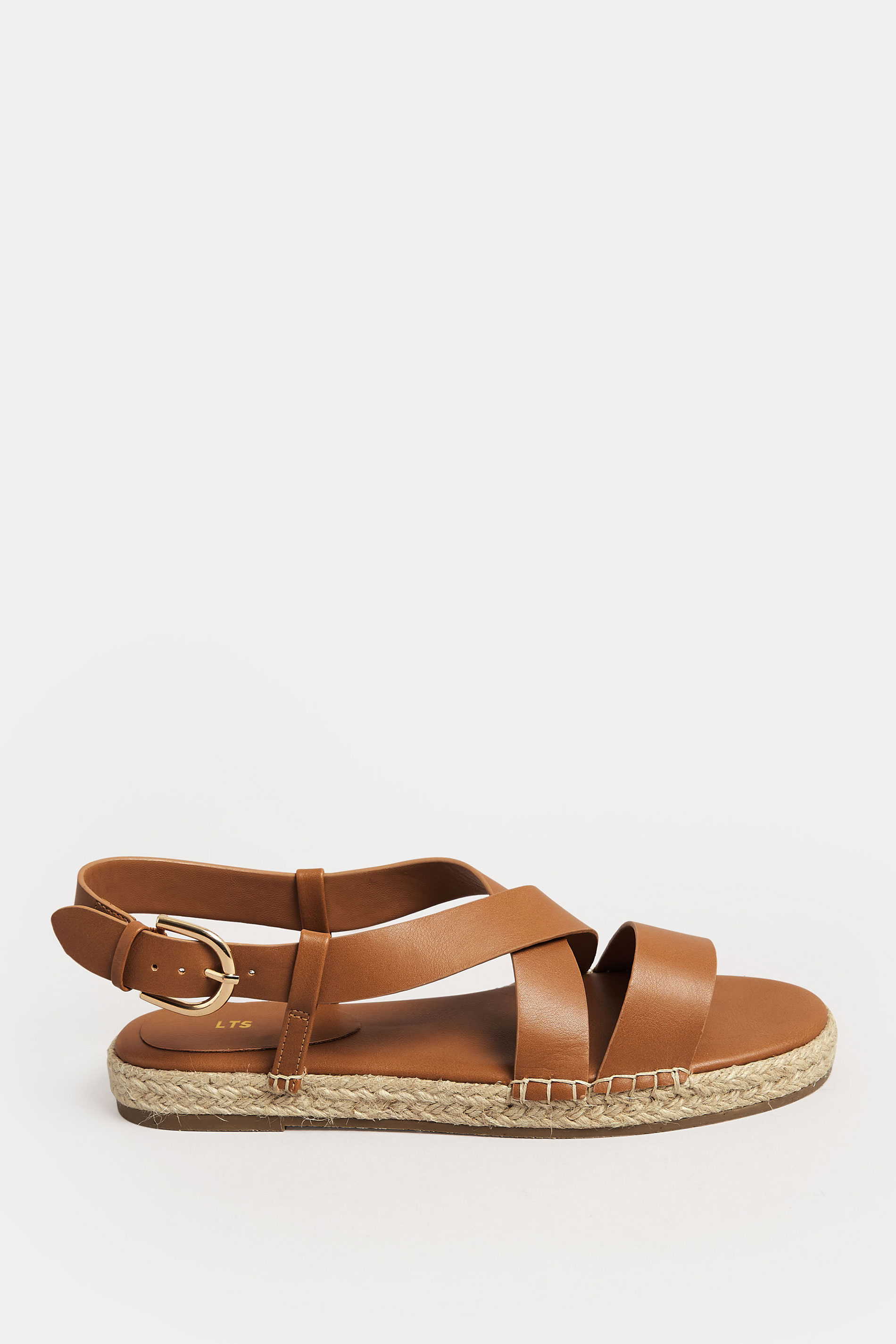 LTS Brown Espadrille Crossover Strap Sandals In Standard Fit | Long Tall Sally 3