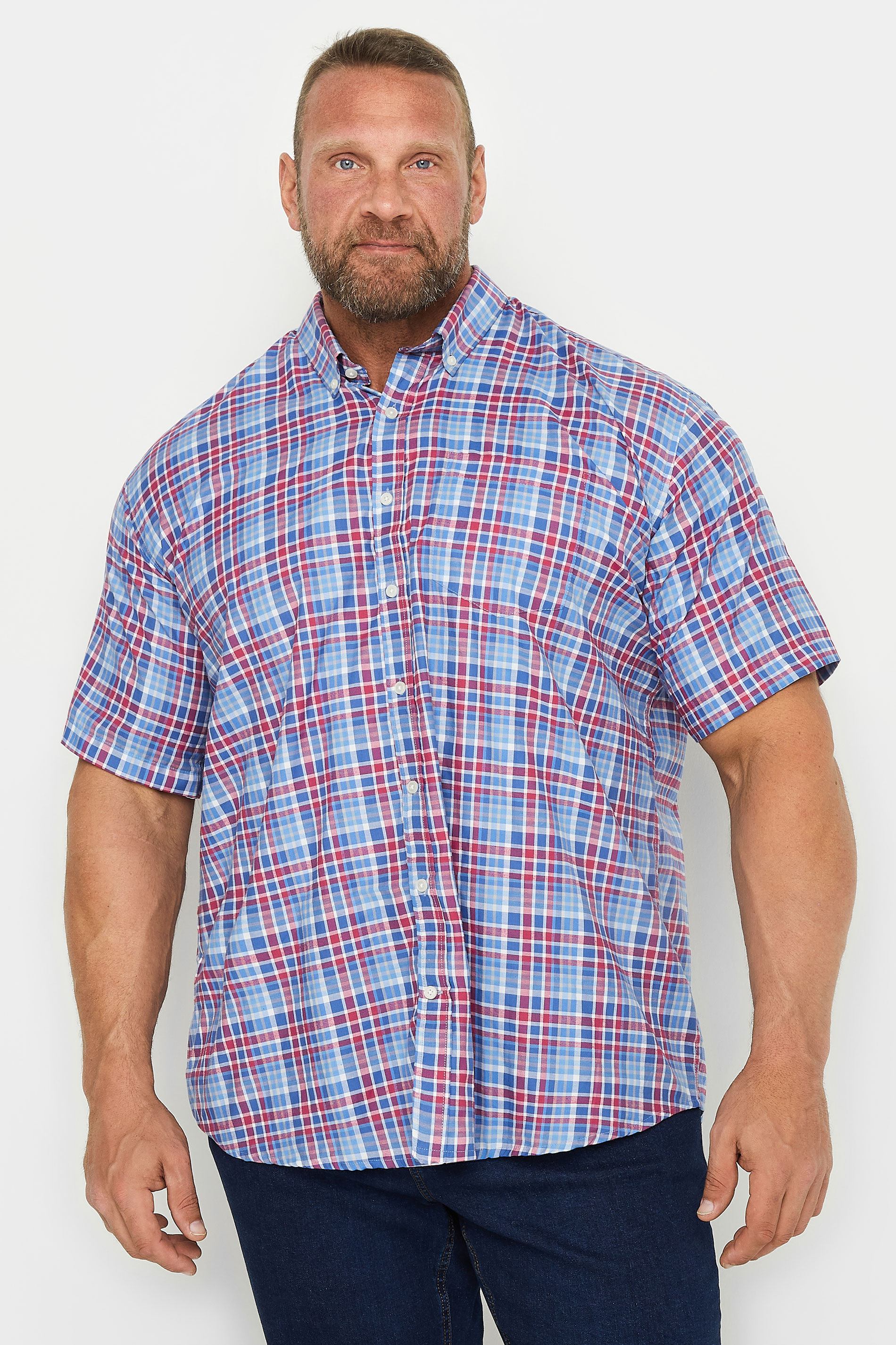 ESPIONAGE Big & Tall Blue & Red Check Shirt | BadRhino 1