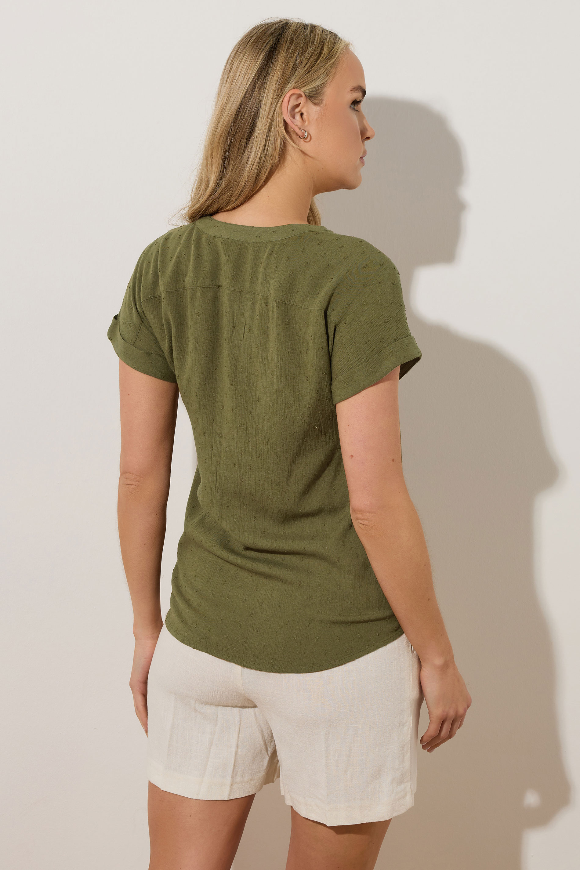 LTS Tall Khaki Green Dobby Spot Blouse | Long Tall Sally 3