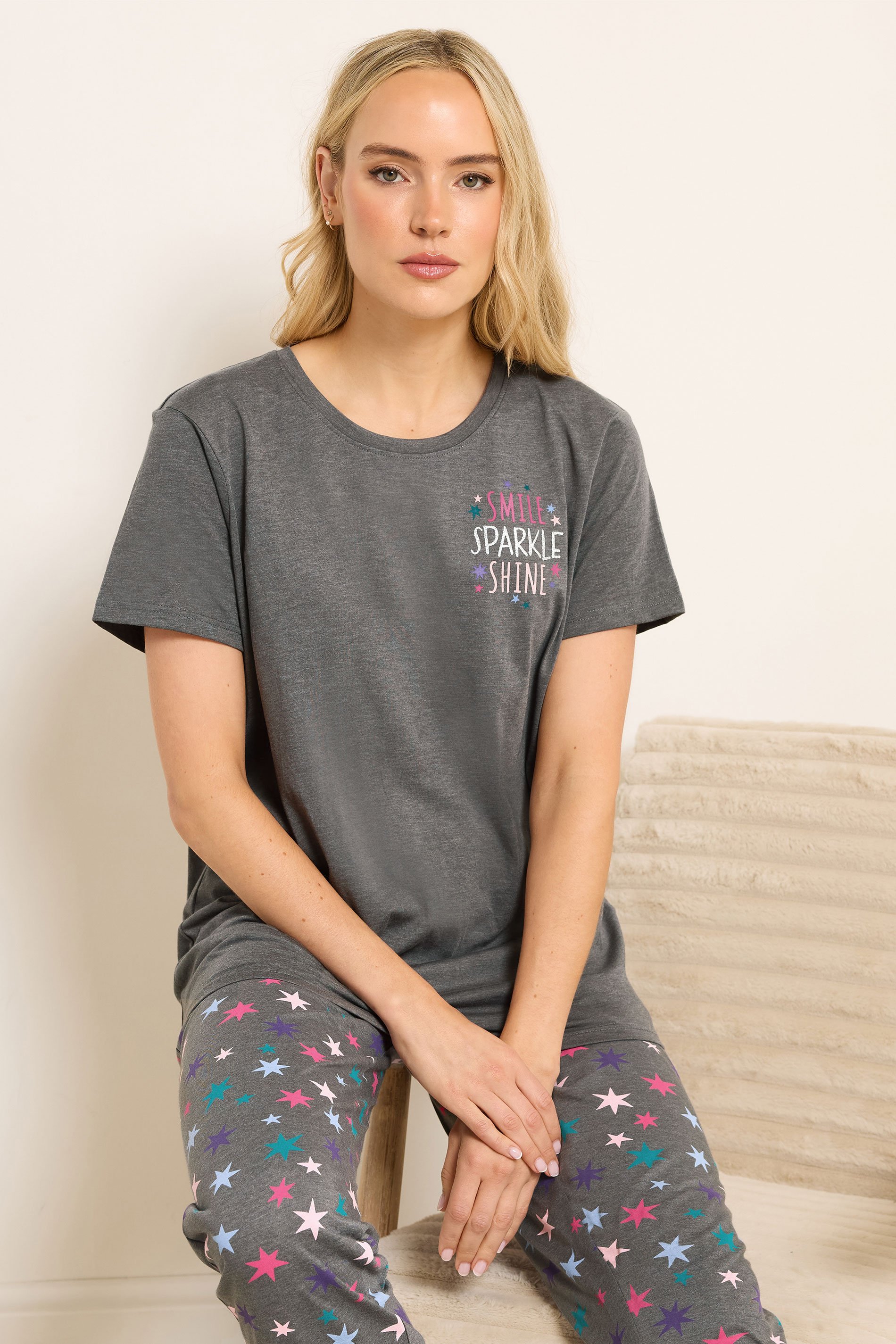 LTS Tall Grey Star Graphic Cuffed Pyjama Set | Long Tall Sally 1