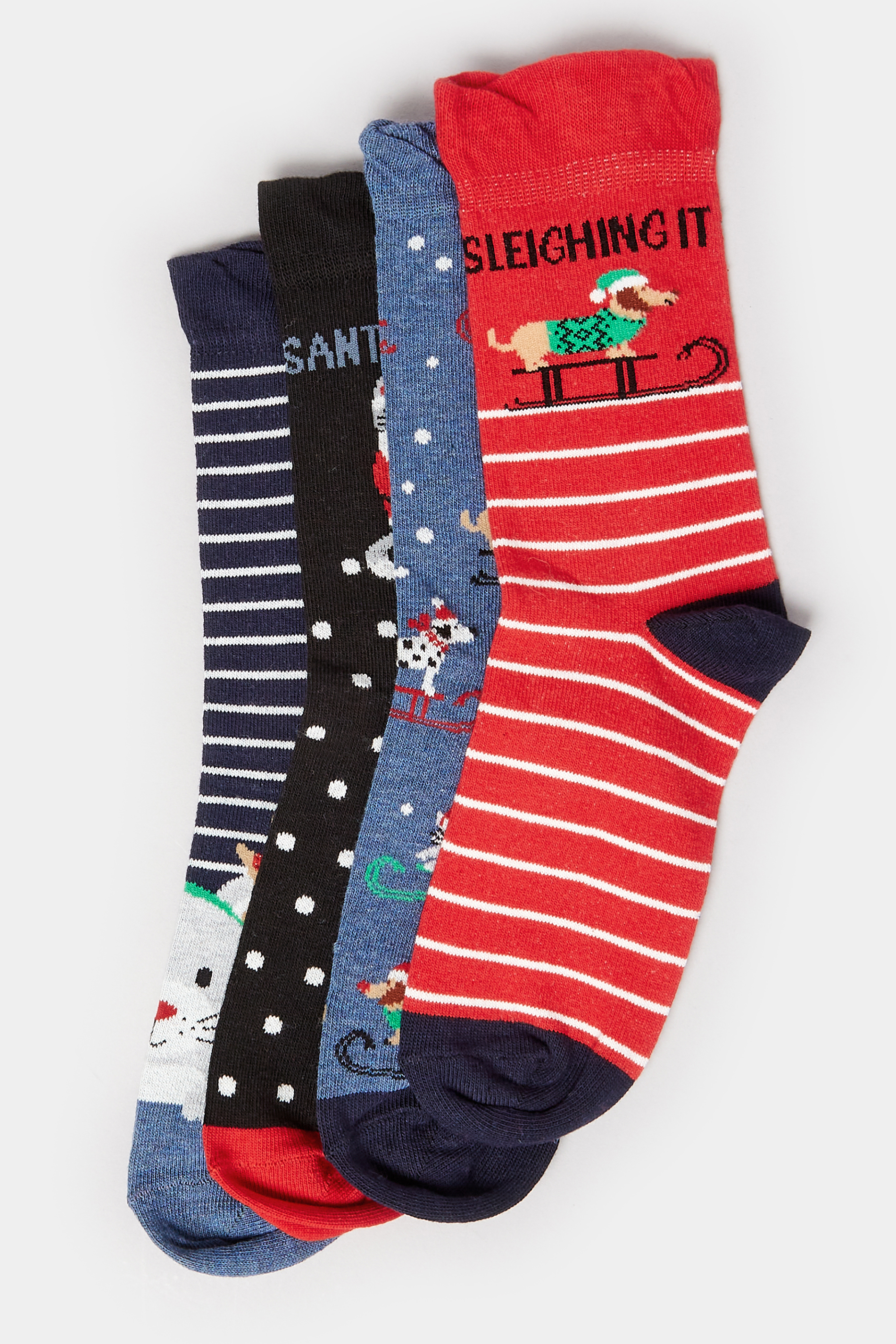 YOURS 4 PACK Black & Red Christmas Design Ankle Socks | Yours Clothing 3