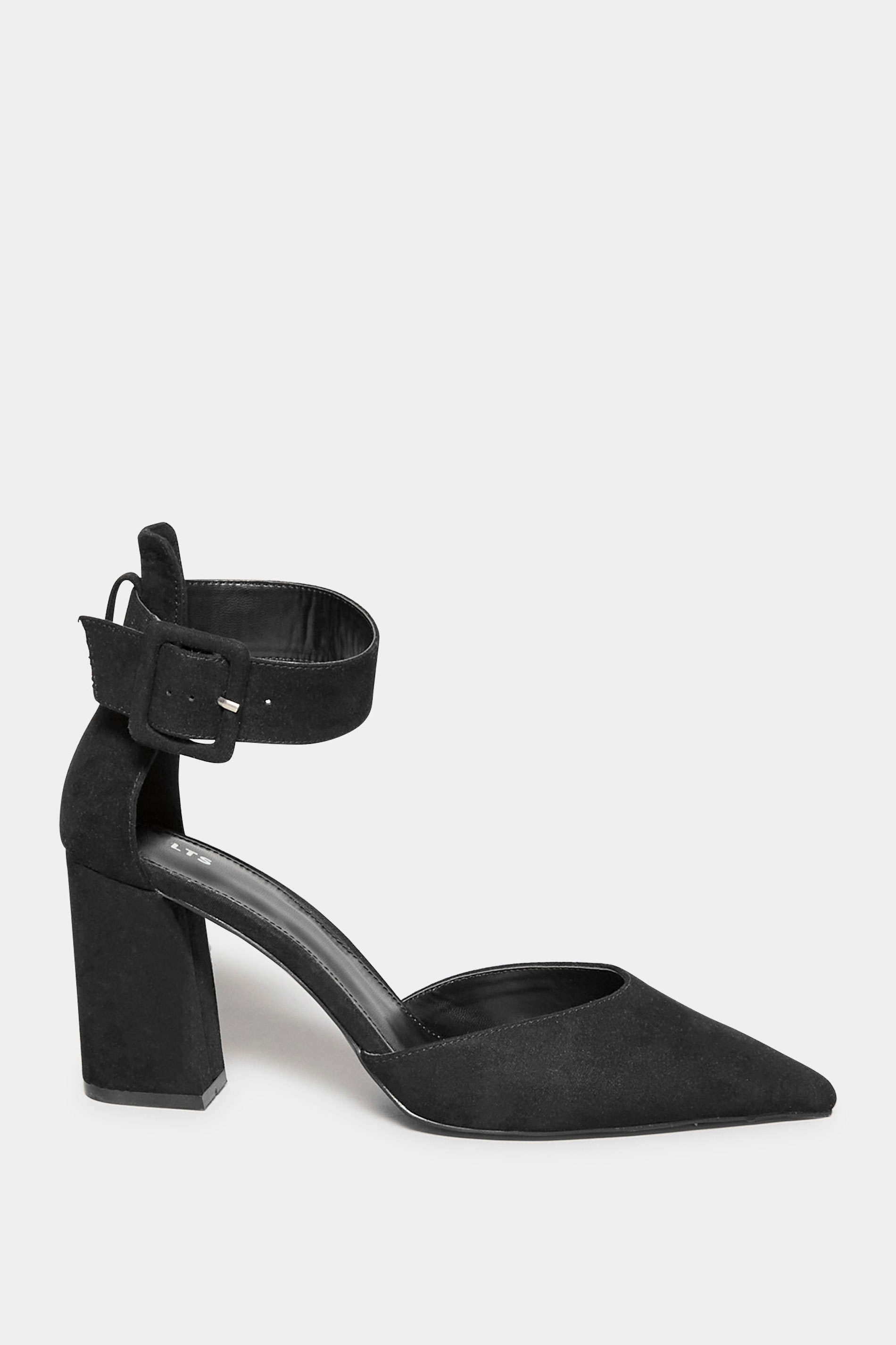 LTS Black Pointed Block Heel Court Shoes In Standard Fit | Long Tall Sally 3