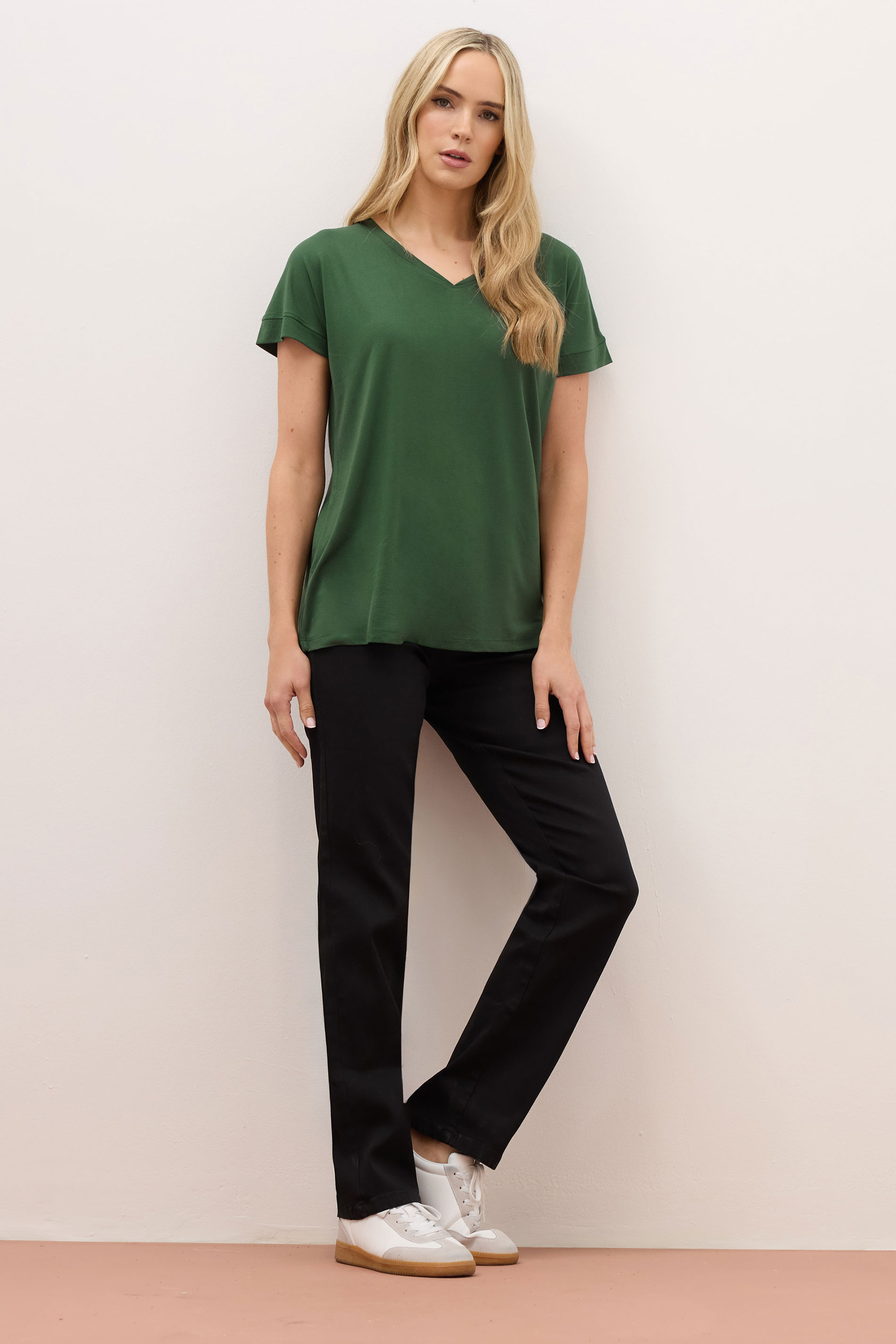 LTS PREMIUM Tall 2 PACK Khaki Green & Stone Brown V-Neck Modal T-Shirts | Long Tall Sally 4