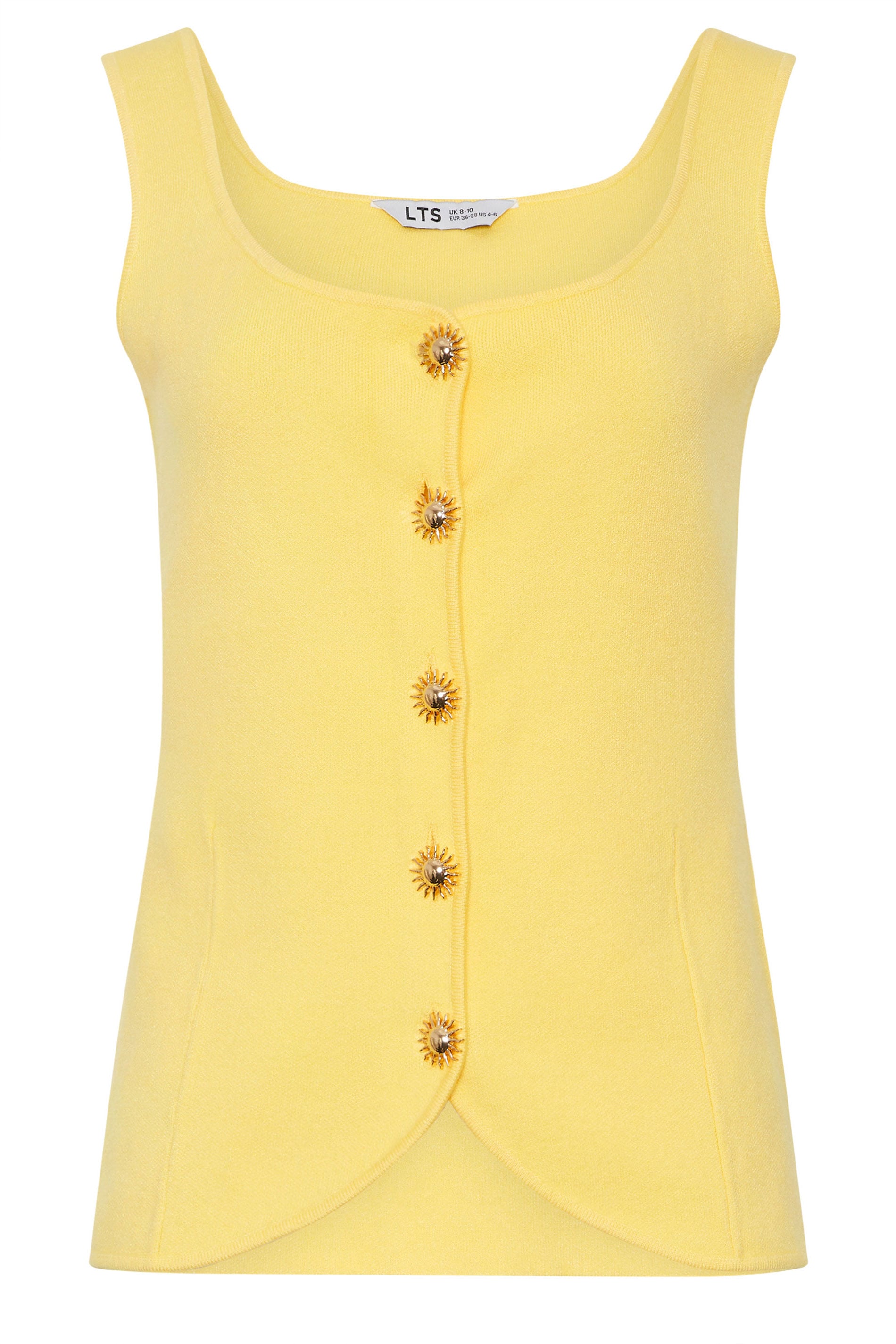 LTS Tall Women's Lemon Yellow Button Knitted Vest Top | Long Tall Sally 6