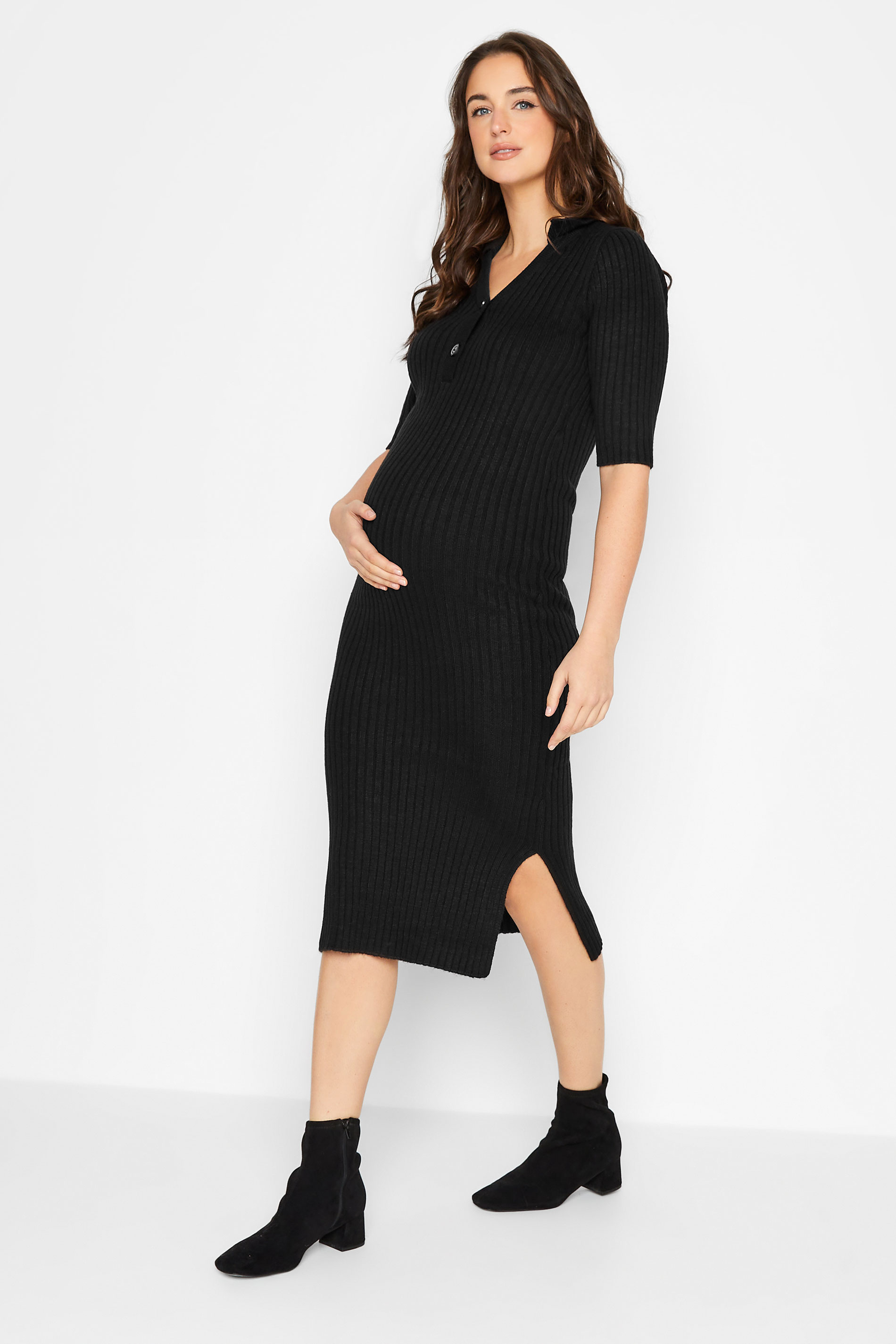 LTS Tall Women's Maternity Black Knitted Midaxi Dress | Long Tall Sally  1