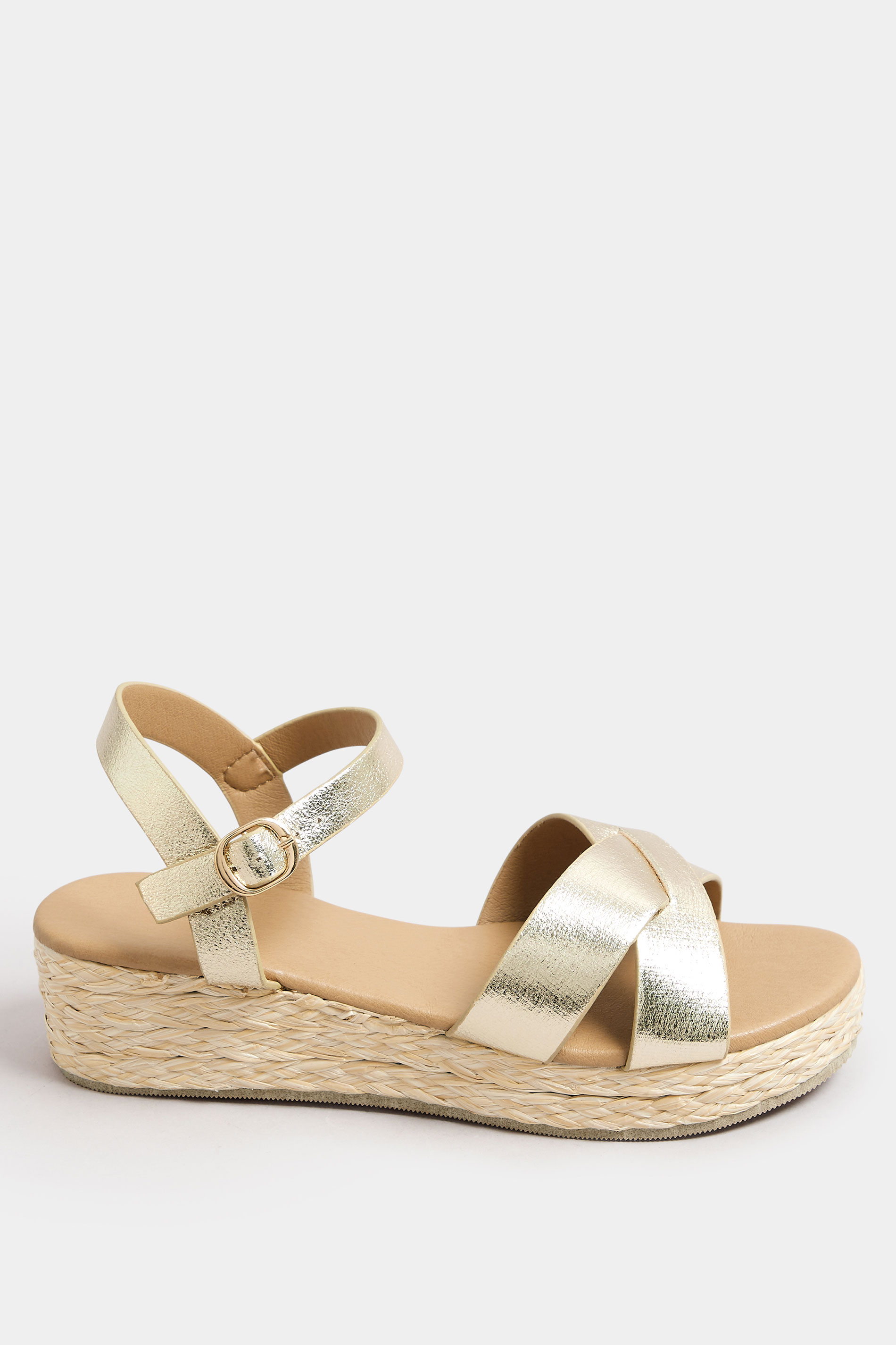 Gold Cross Strap Platform Wedge Sandals In Wide E Fit & Extra Wide EEE Fit | Yours Clothing 3