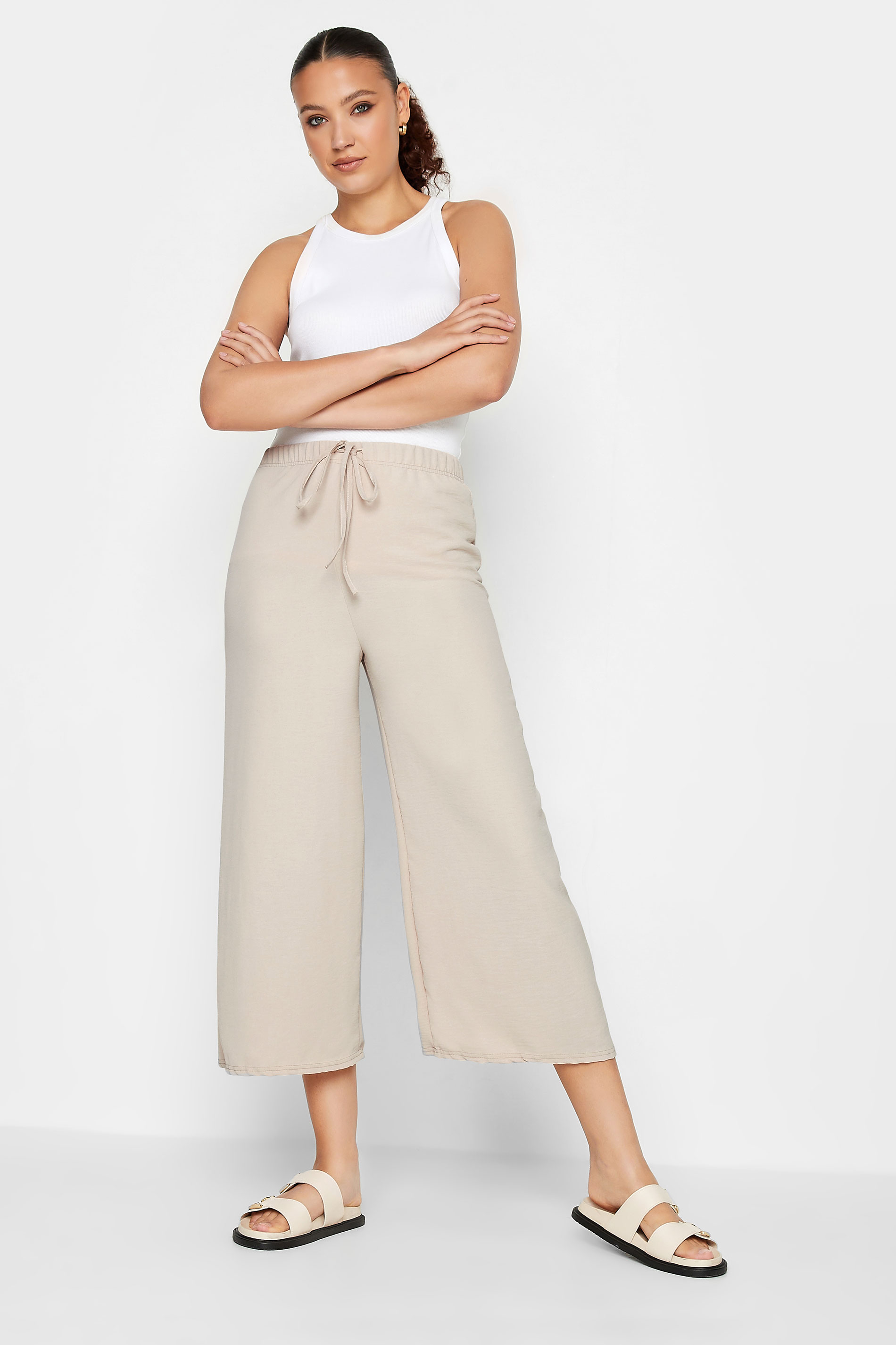 Tall Pull On Wide Leg Crop Pants in Crepe