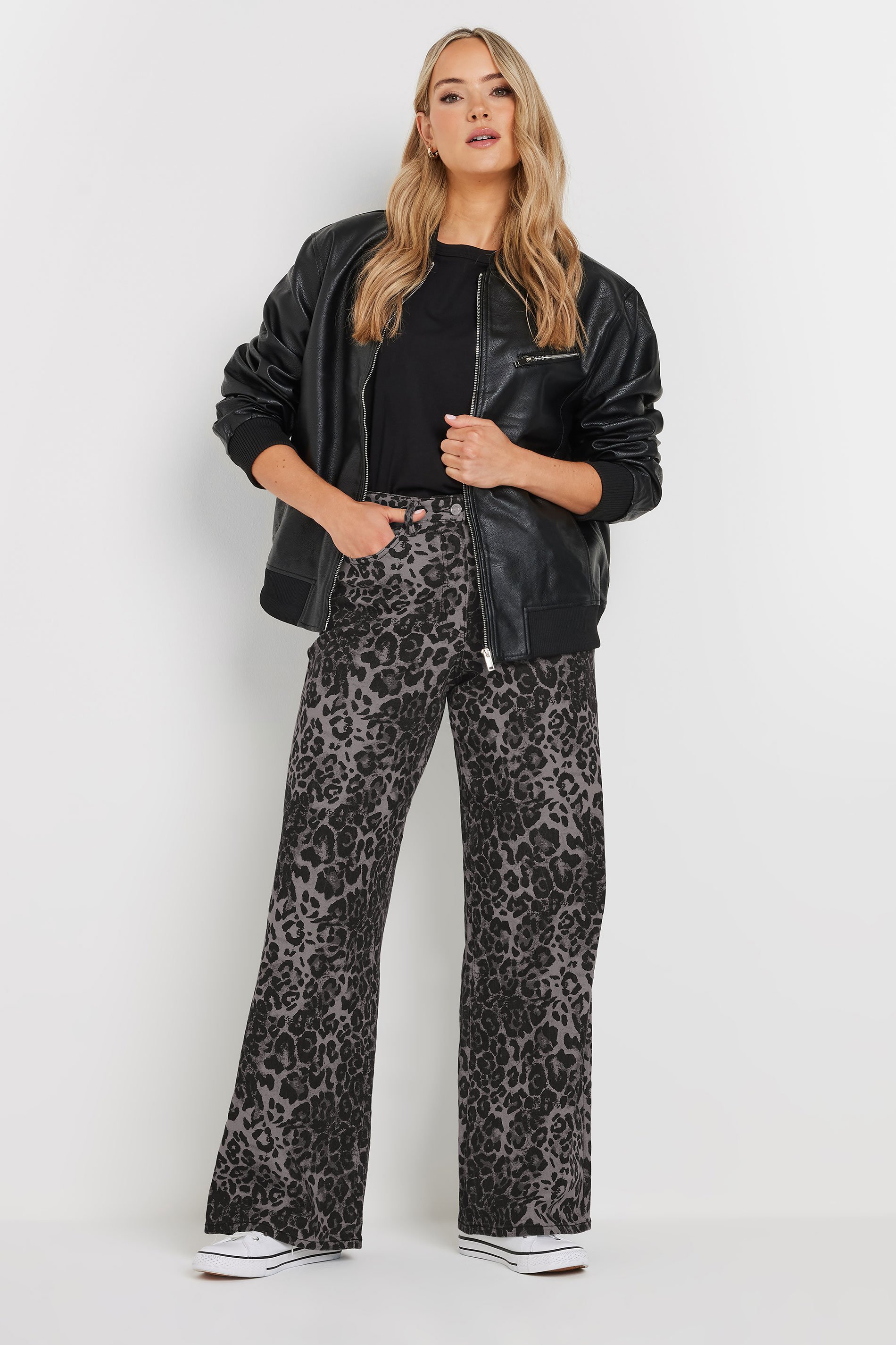 LTS Tall Grey Leopard Print Wide Leg Jeans | Long Tall Sally 2