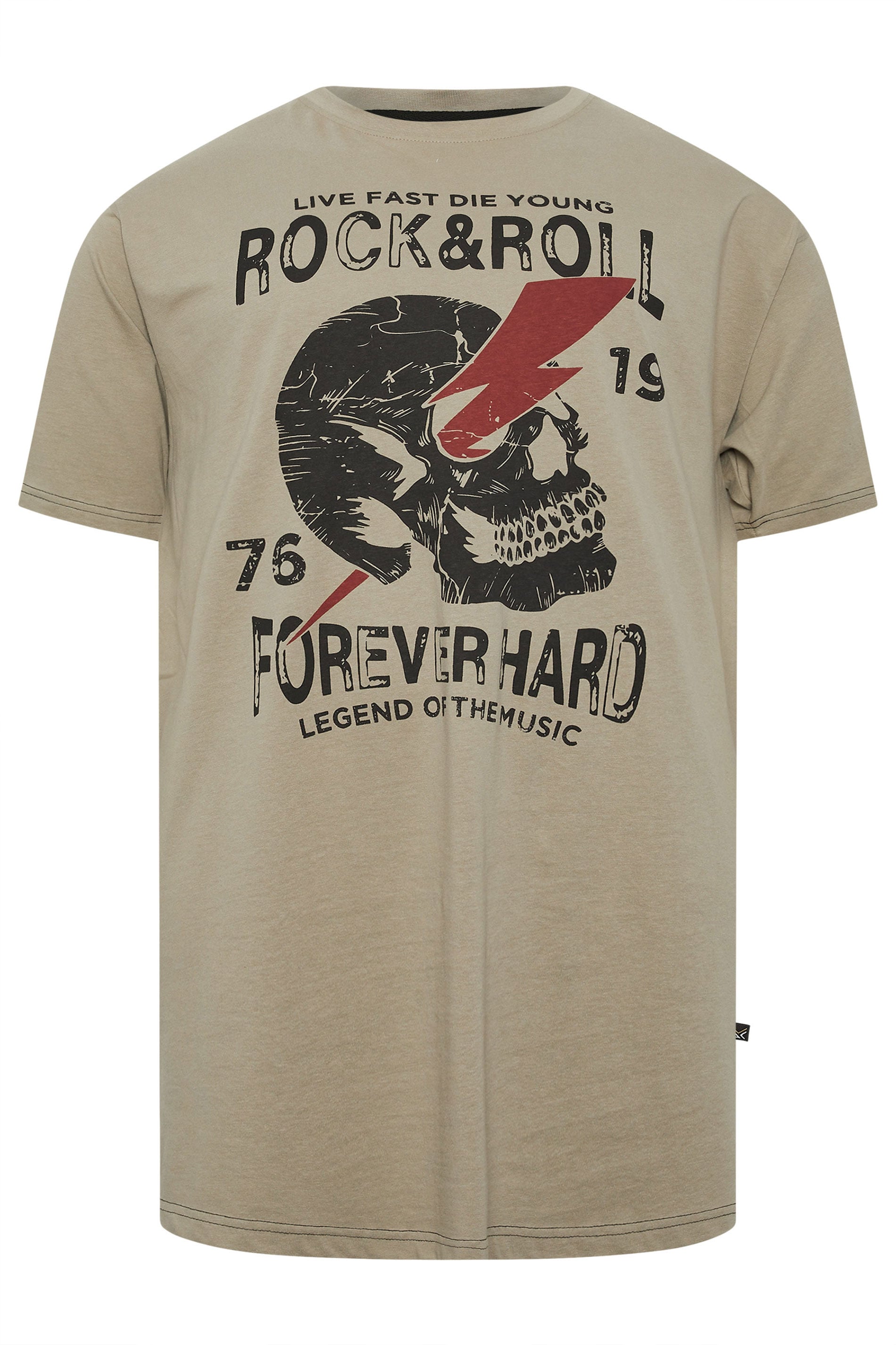 KAM Big & Tall Stone Brown Rock N Roll Print T-Shirt | BadRhino 2