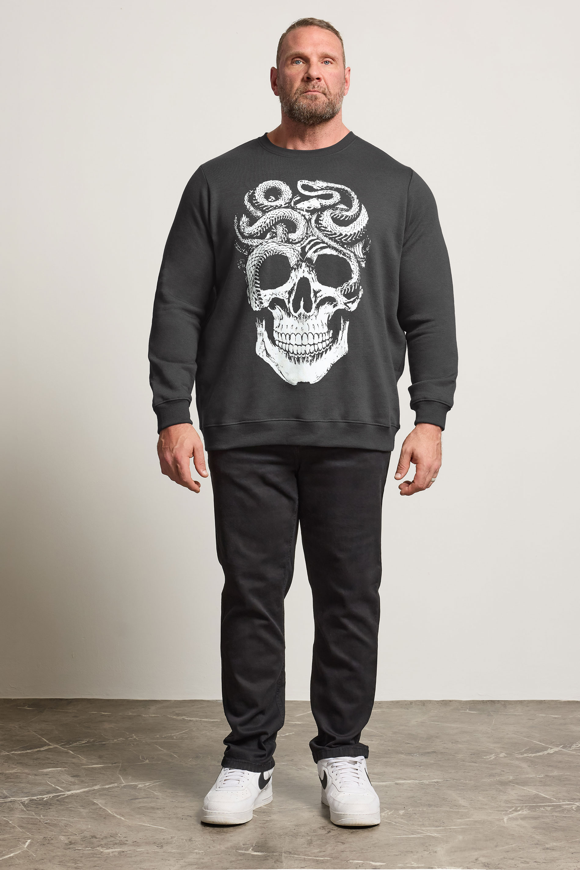 BadRhino Big & Tall Ebony Grey Skull & Snake Graphic Sweatshirt | BadRhino 1