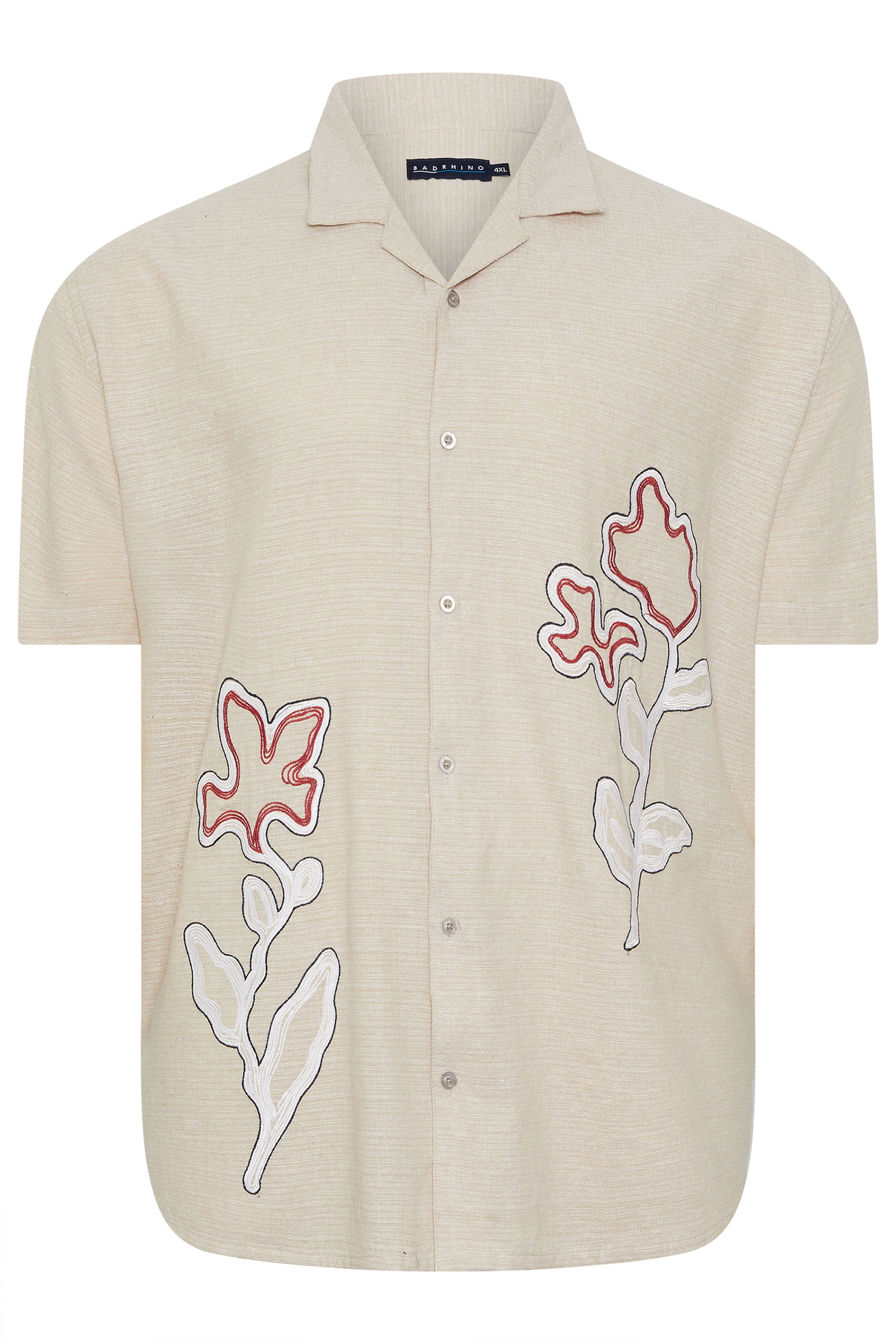 BadRhino Big & Tall Beige Brown Floral Embroidered Shirt | BadRhino 7