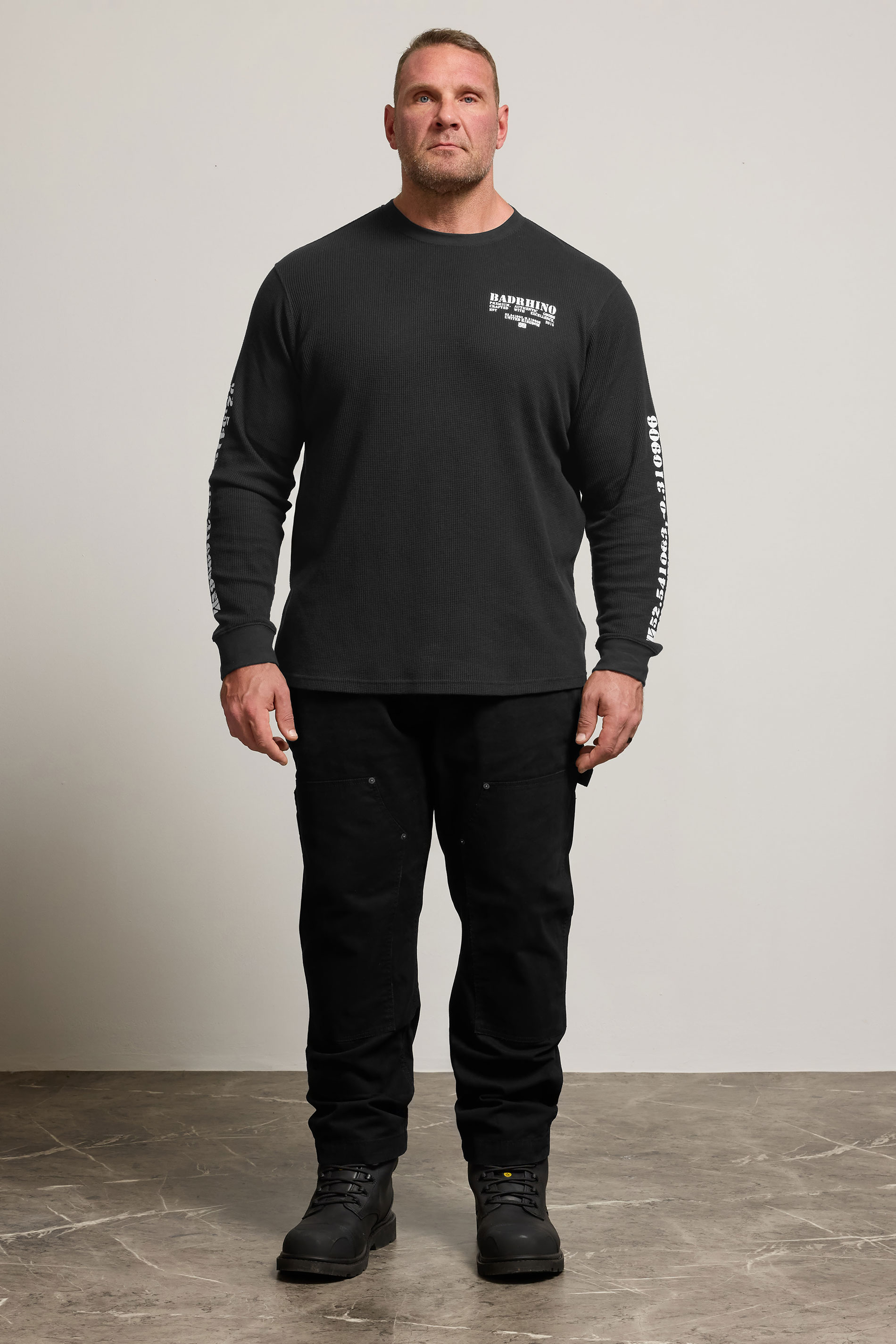 BadRhino Big & Tall Black Military Waffle Texture Long sleeve T-Shirt | BadRhino 4