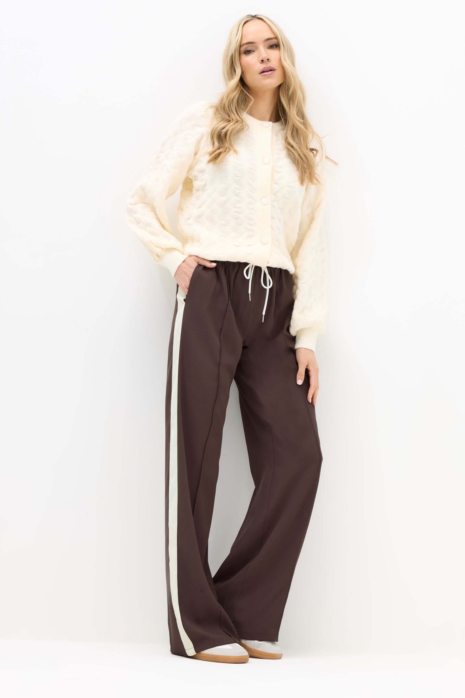 LTS Tall Brown Side Stripe Wide Leg Trousers | Long Tall Sally 1