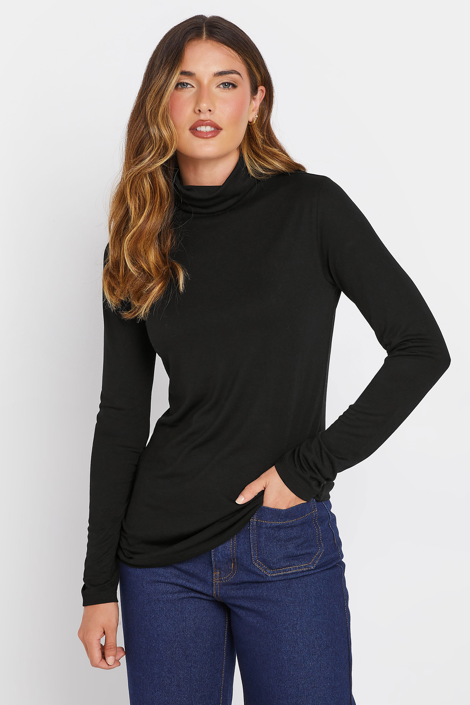 LTS PREMIUM Tall Black Long Sleeve Roll Neck Top | Long Tall Sally 1