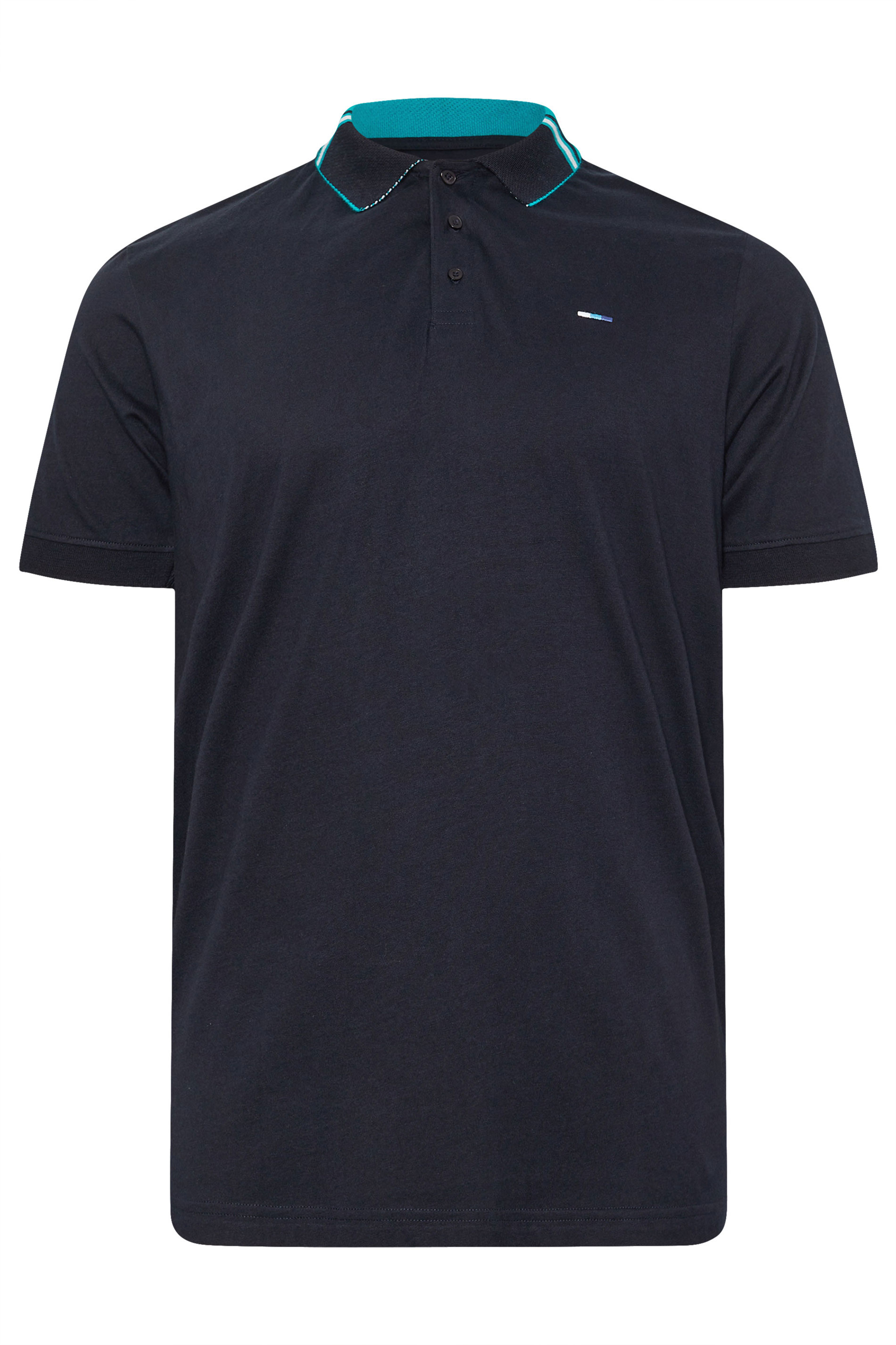 BadRhino Big & Tall Navy Blue Stripe Detail Jacquard Collar Polo Shirt | BadRhino 6