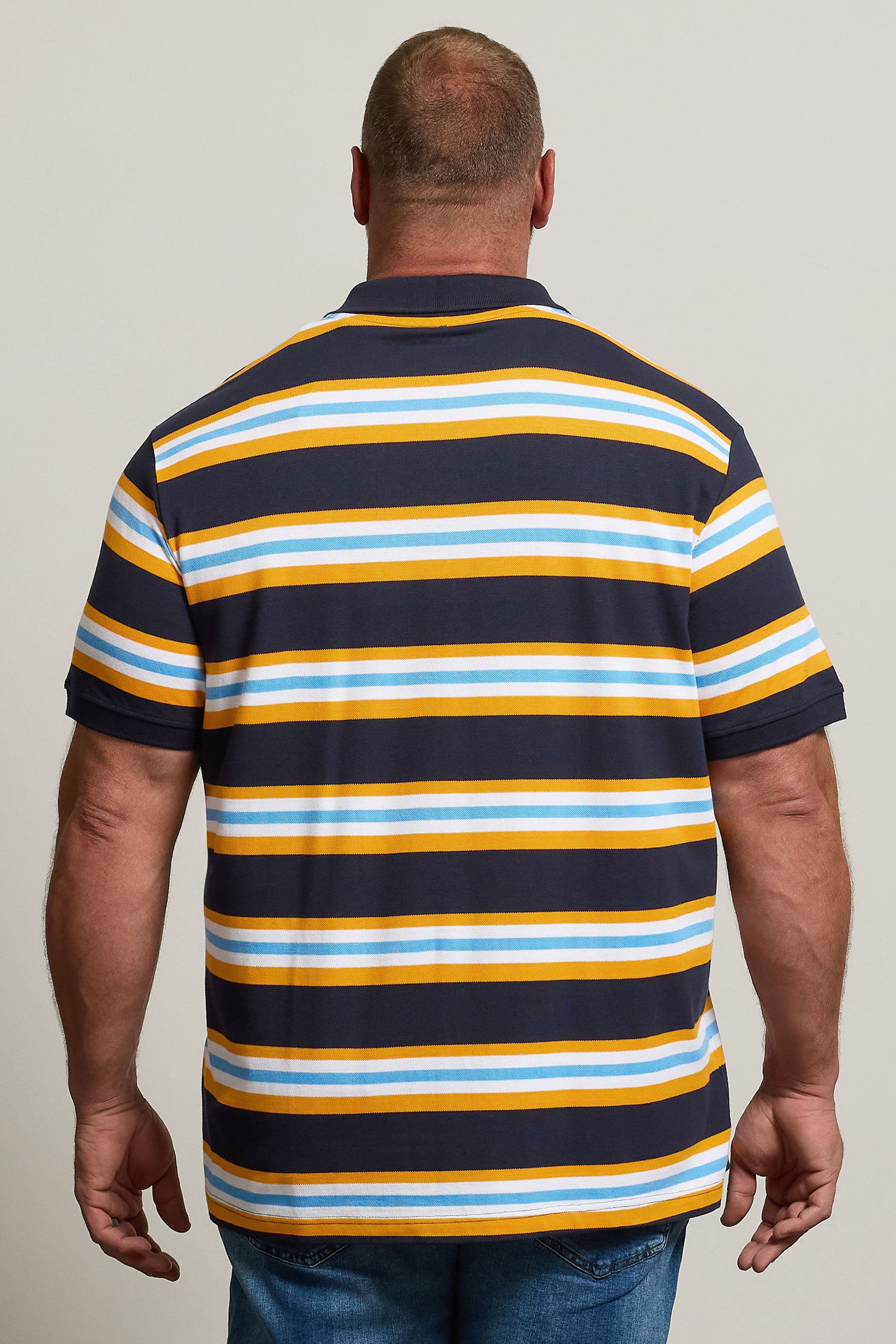 BadRhino Big & Tall Navy Blue & Yellow Striped Polo Shirt | BadRhino 3