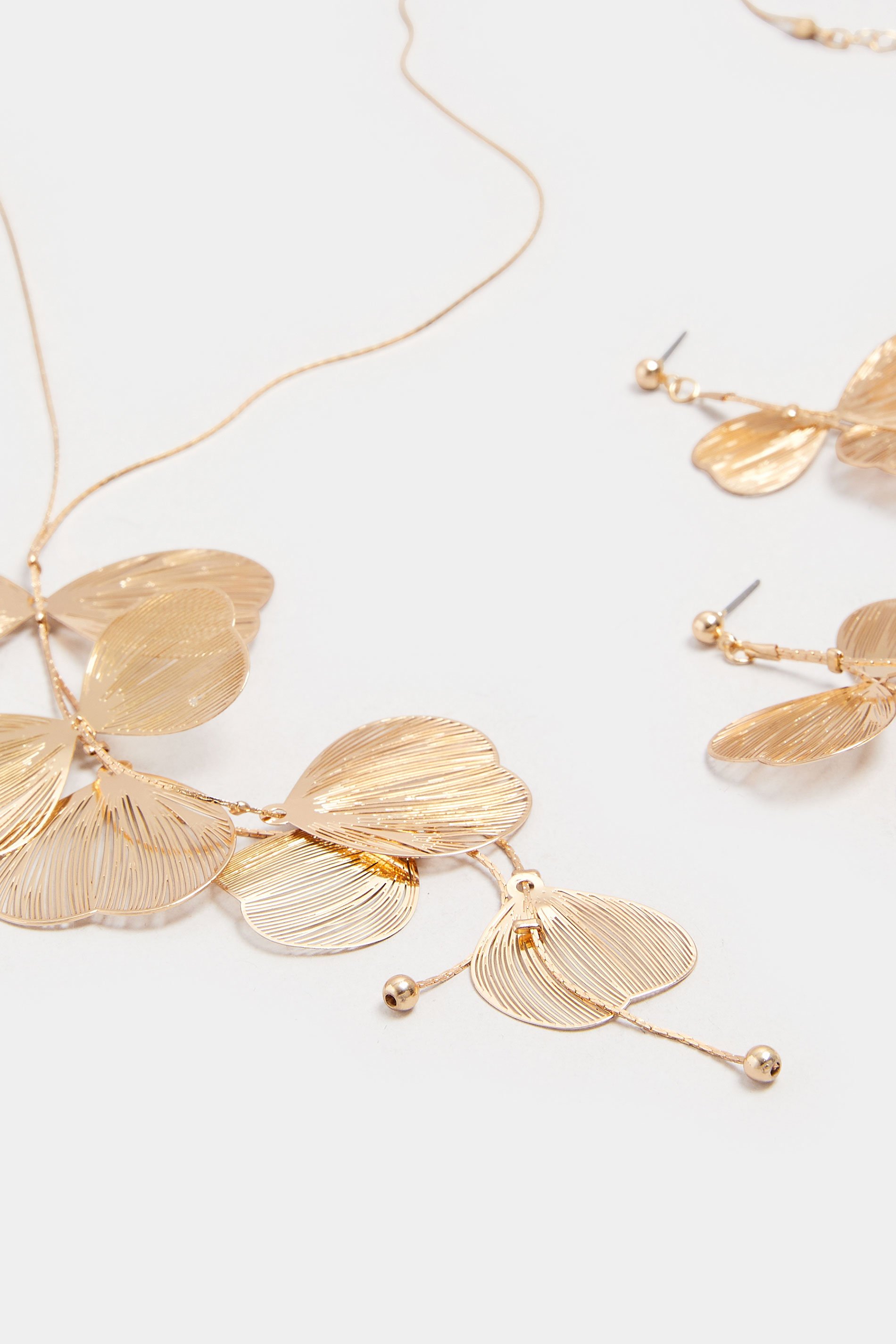 Gold Tone Petal Necklace and Earring Set | Yours Clothing 3
