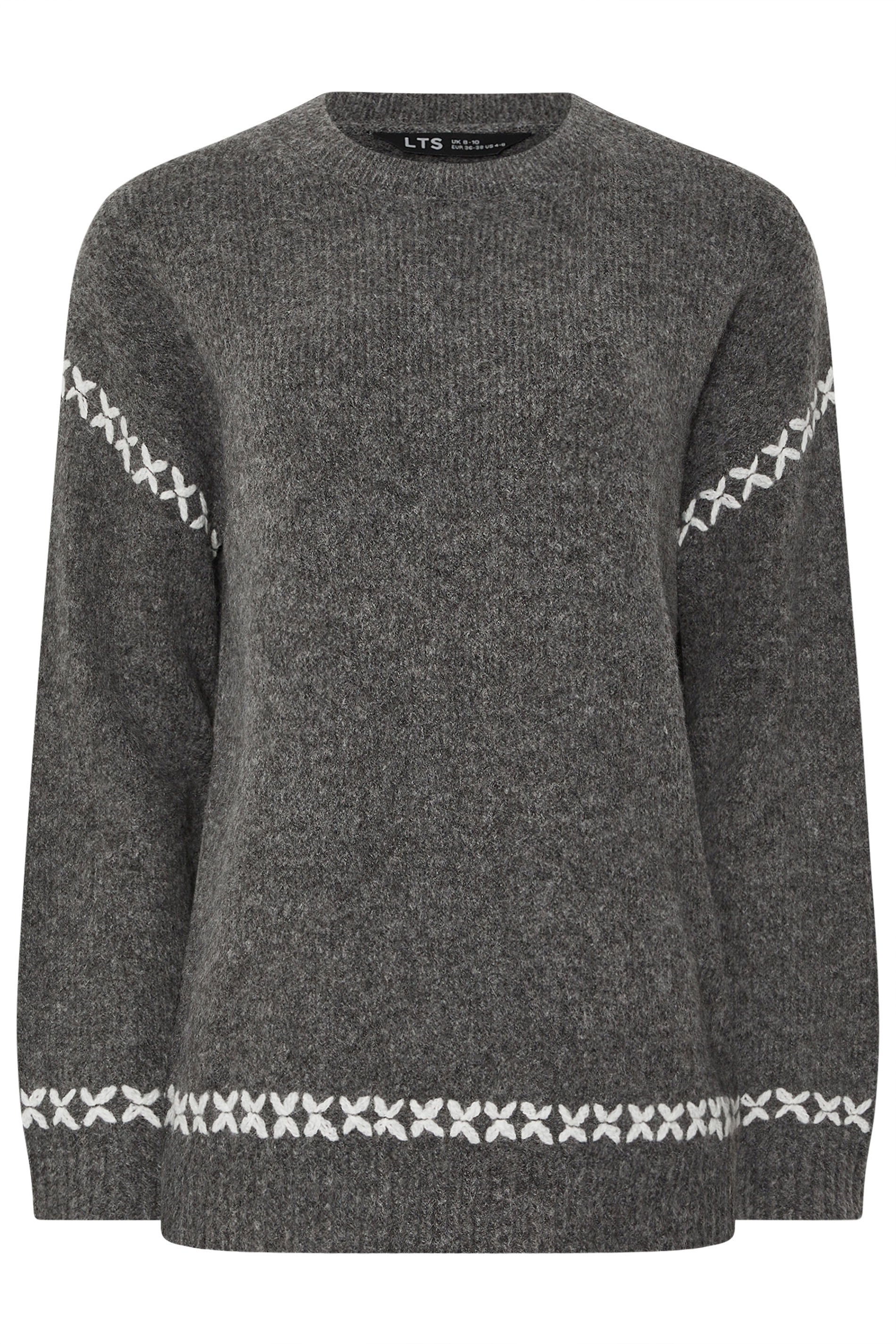 LTS Tall Grey Knitted Cross Stitch Jumper | Long Tall Sally 5