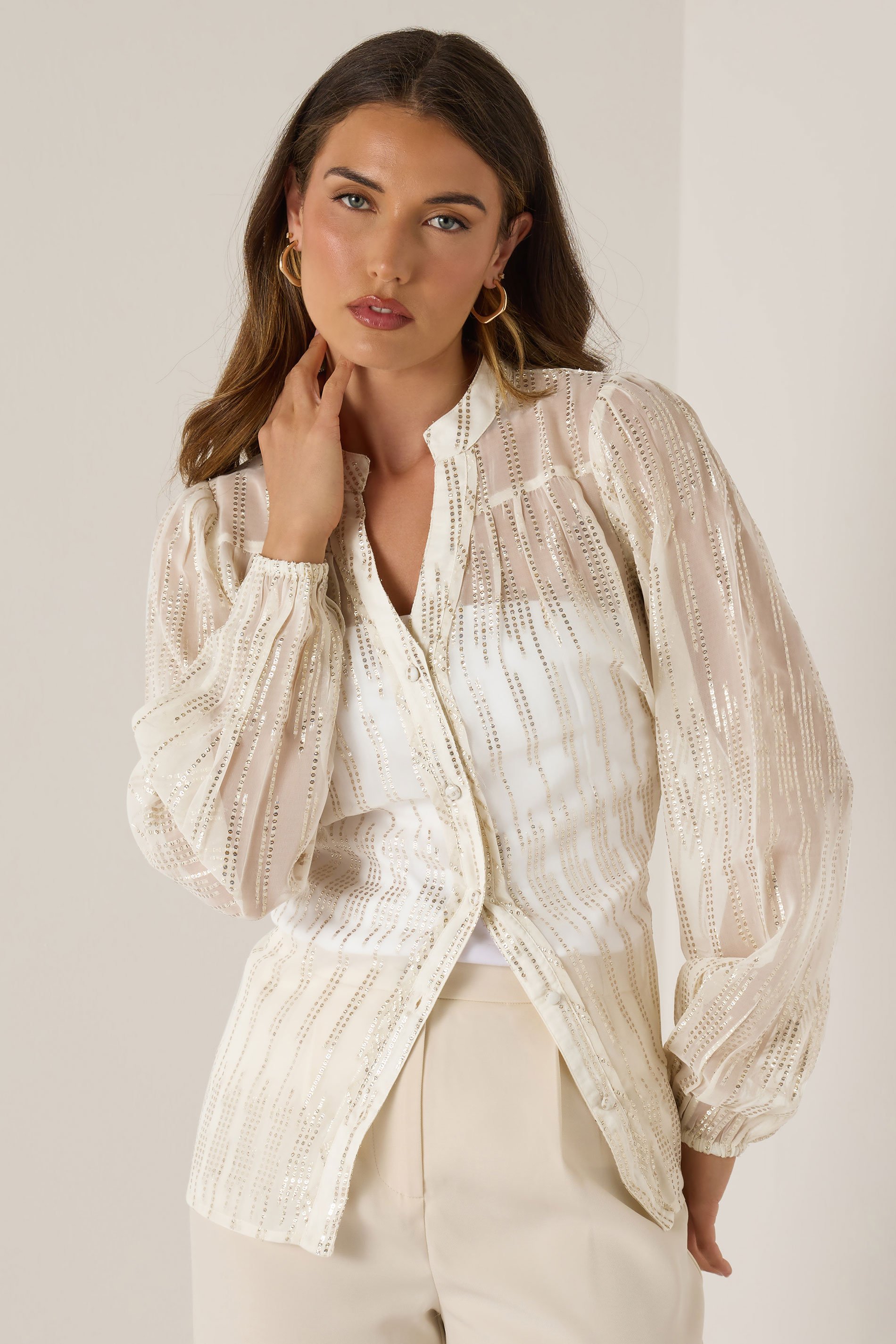 LTS Tall Women's Ivory White Metallic Dash Blouse | Long Tall Sally 1