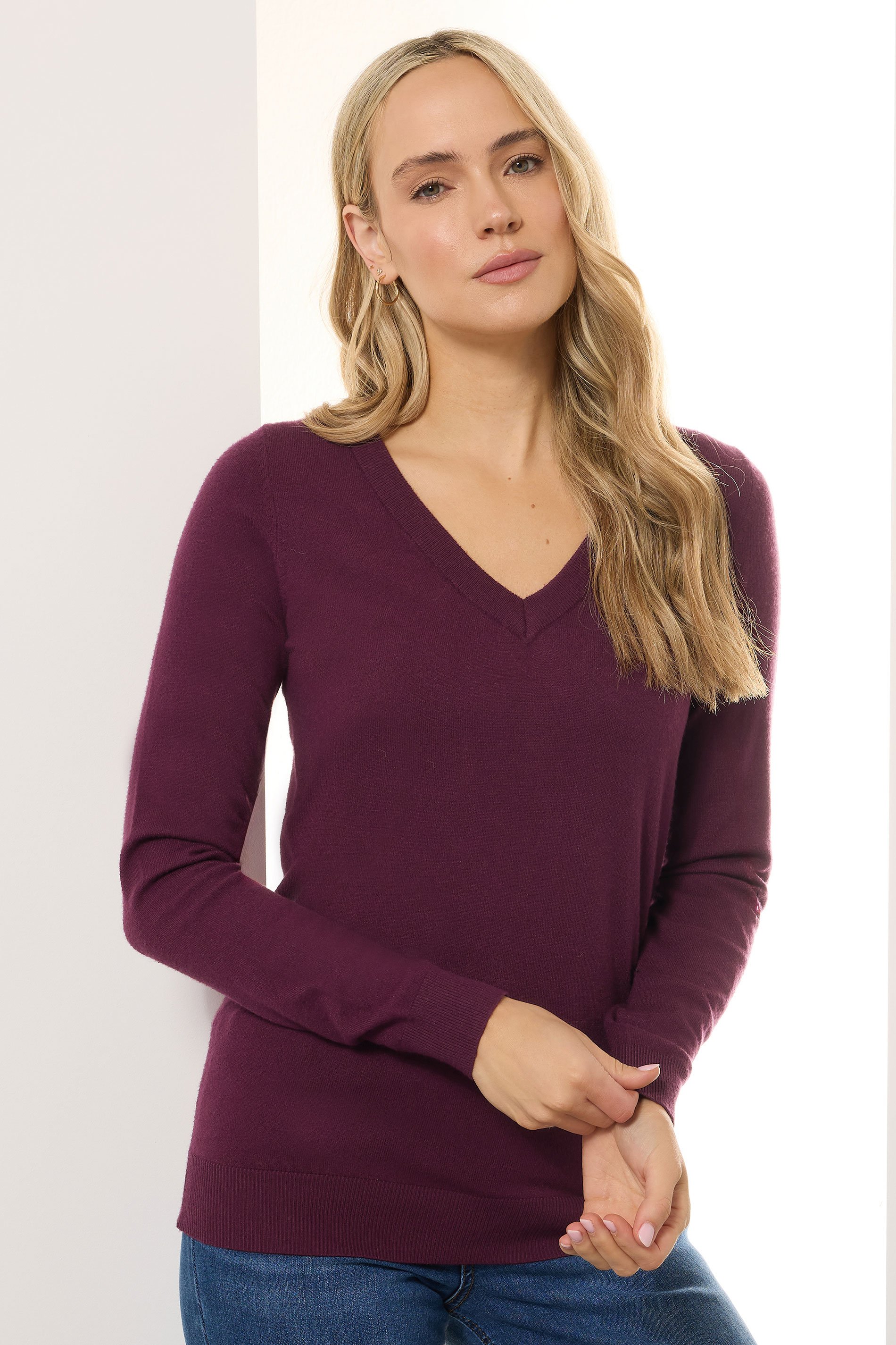 LTS Tall Cherry Red Knit V-Neck Jumper | Long Tall Sally 1
