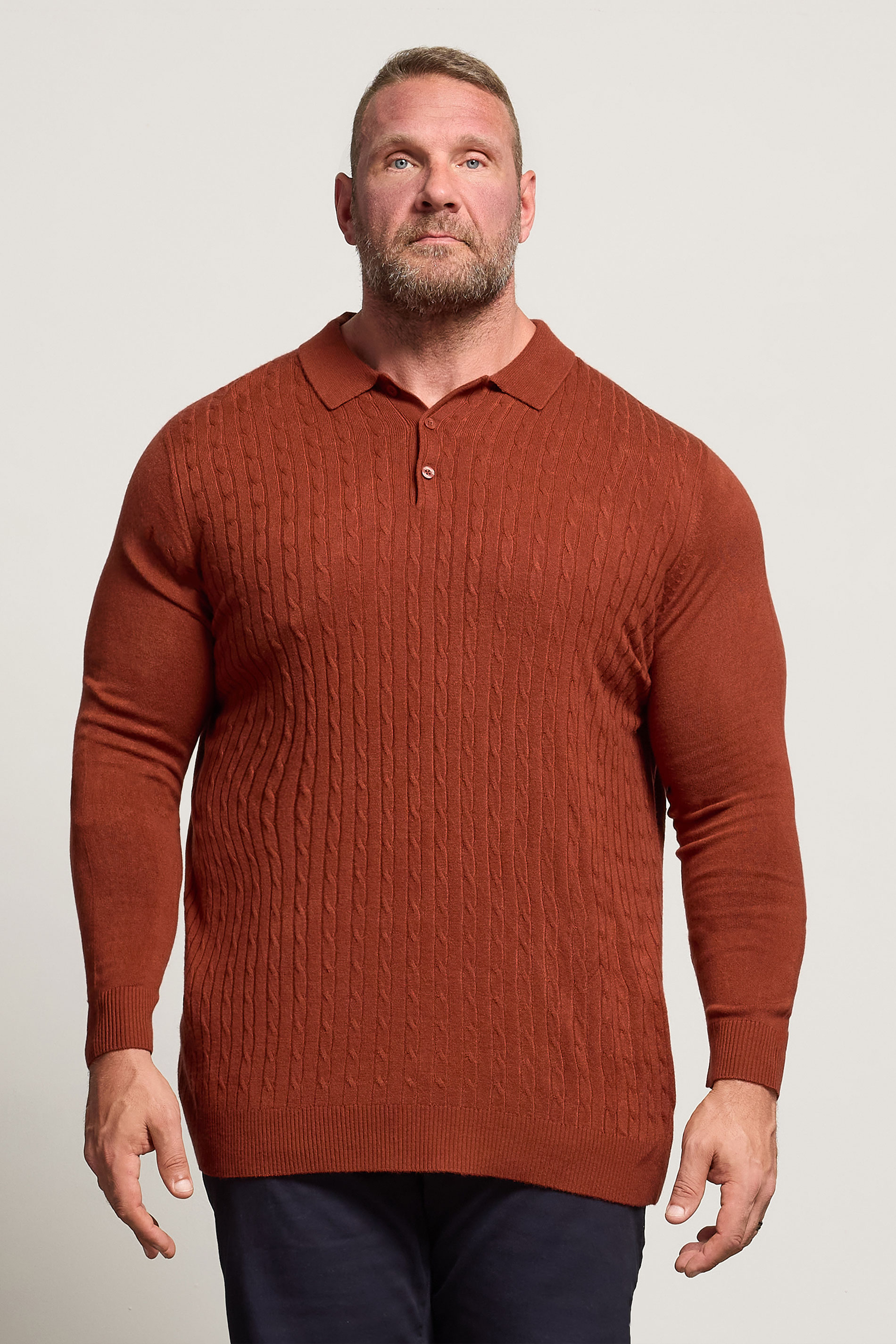 BadRhino Big & Tall Burnt Red Cable Knit Polo Shirt | BadRhino 1