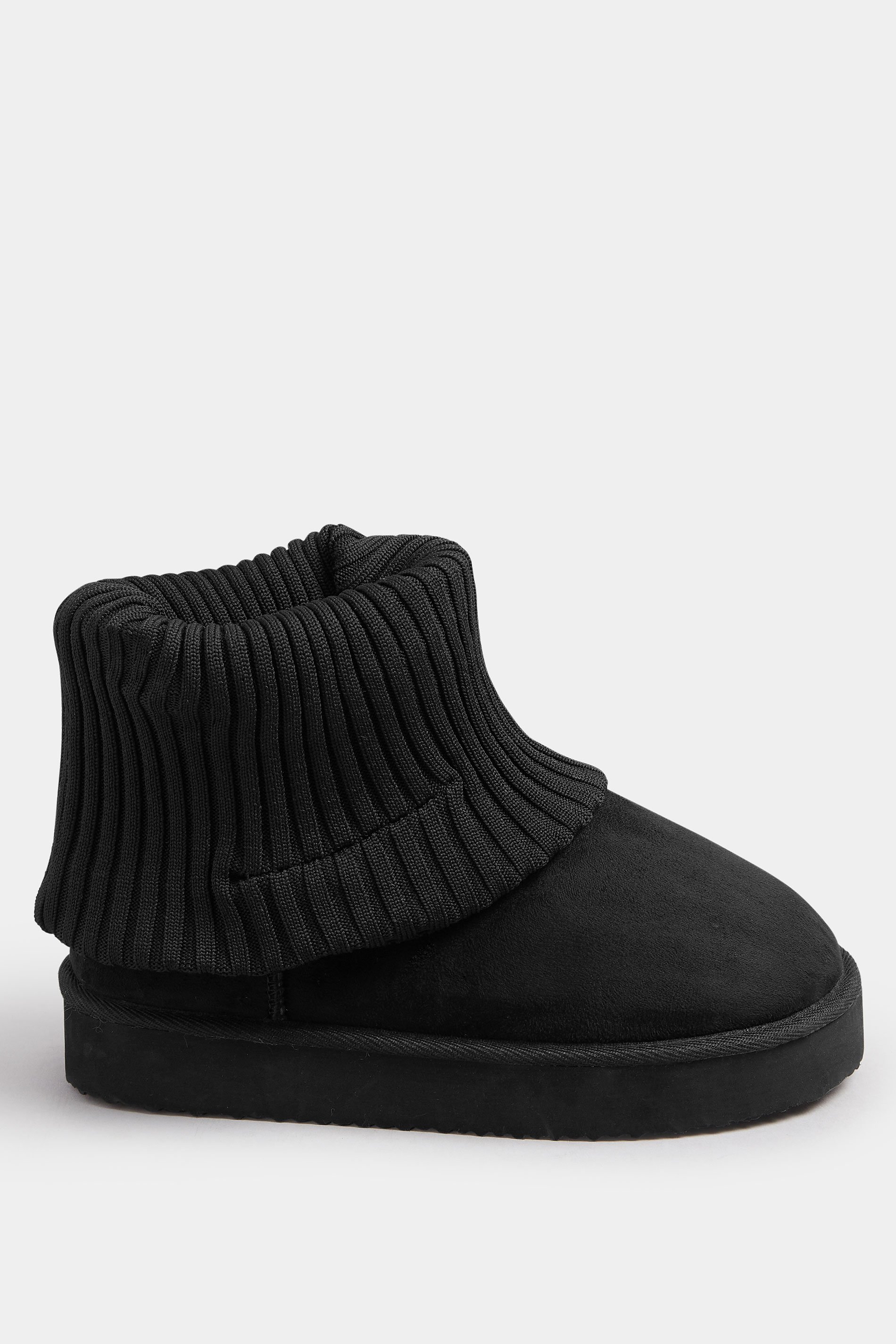 Black Faux Suede Knit Cuff Ankle Boots In Extra Wide EEE Fit | Yours Clothing 4
