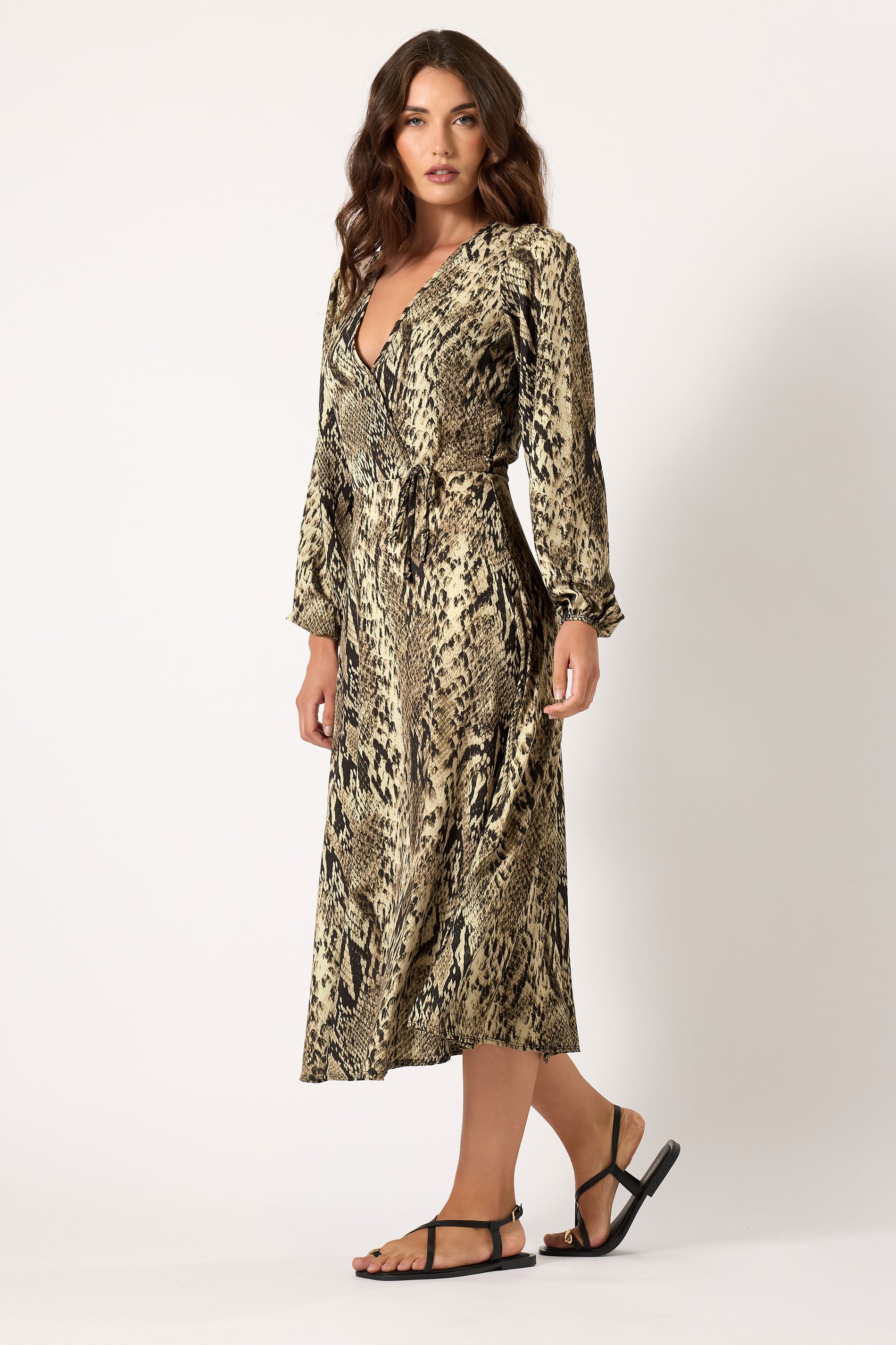 LTS Tall Beige Brown Snake Print Wrap Midi Dress | Long Tall Sally 2