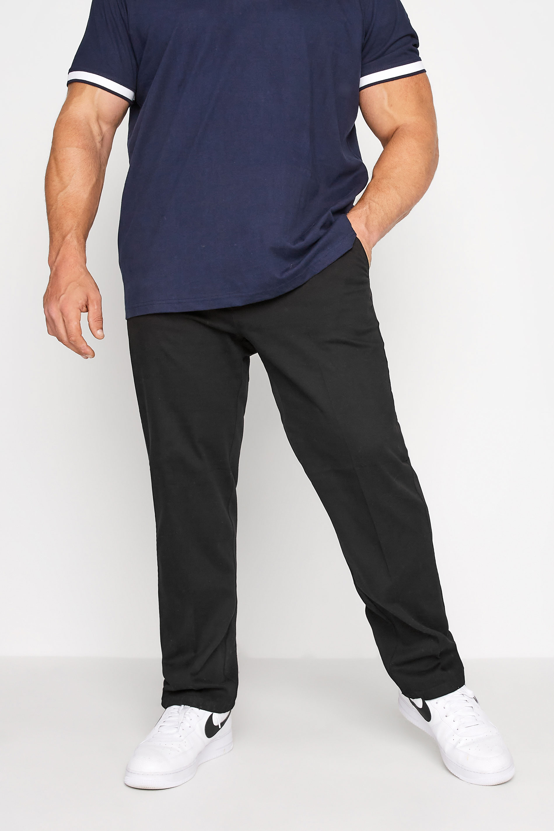 D555 Big & Tall Black Extendable Waist Stretch Chinos | BadRhino 1