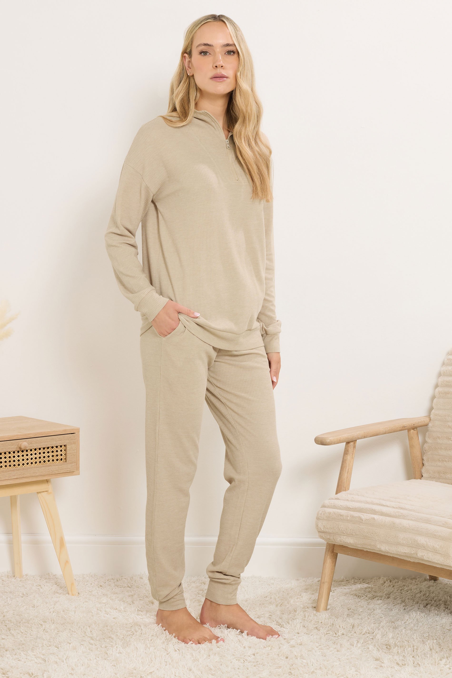 LTS Tall Beige Brown Waffle Lounge Trousers | Long Tall Sally 1