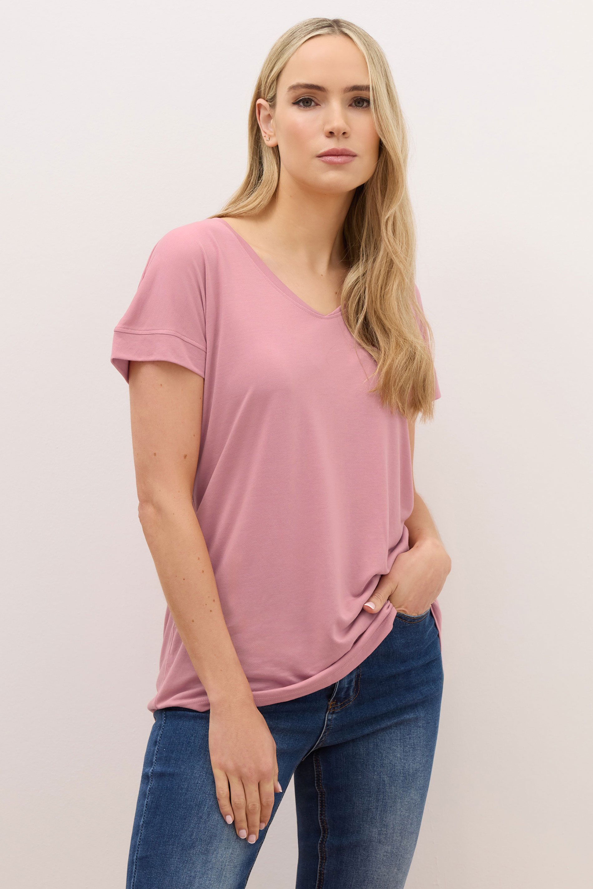 LTS PREMIUM Tall Womens Pink V-Neck T-Shirt | Long Tall Sally 1